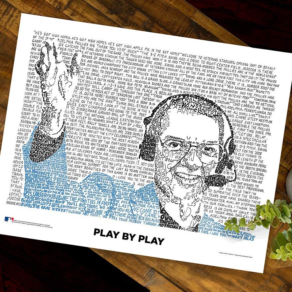 Harry Kalas Word Art - Unframed 16x20 - Handwritten with his Best Calls - Phillies Gifts & Decor