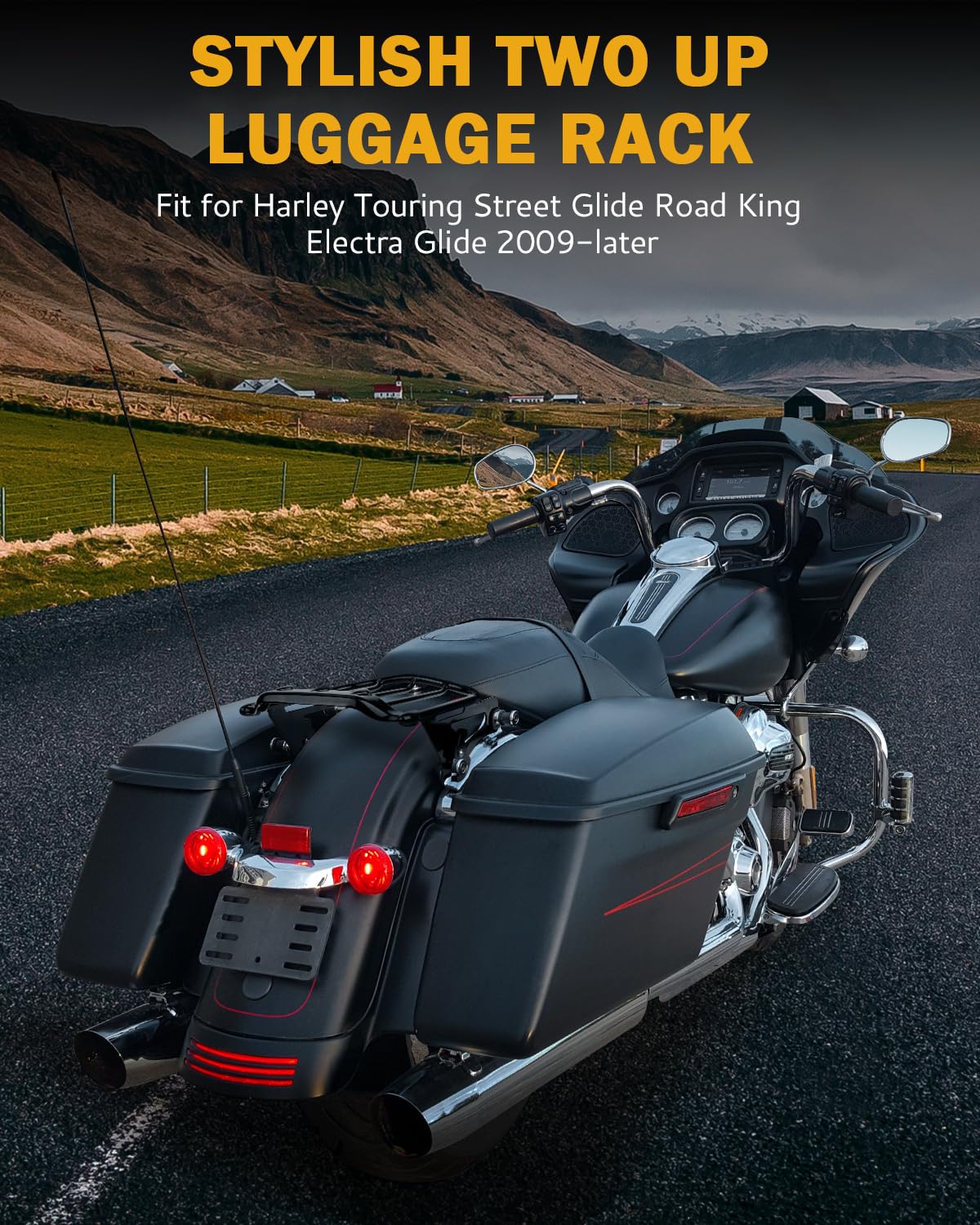 PBYMT Porte-bagages amovible noir brillant compatible avec Harley Touring Street Glide Road King Electra Glide 2009-2024 (noir vif)