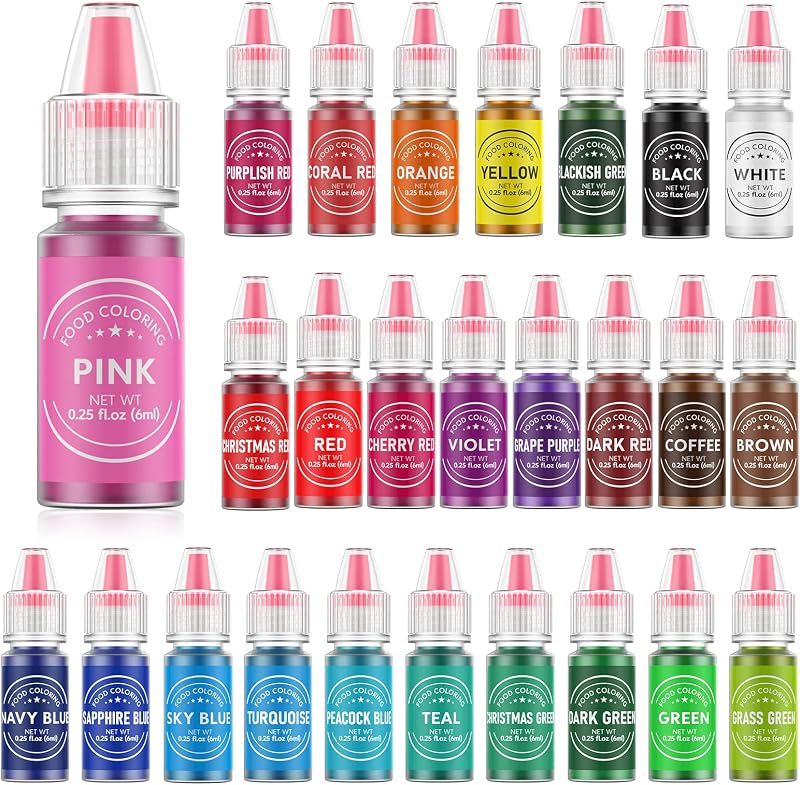 Food Coloring for Baking - 26 Vibrant Cake Coloring Liquid Set for Dessert Decorating, Food Grade Food Dye for Icing,Fondant,Cookies,Easter Egg,Making DIY Supplies Kit- 0.25 Fl. oz/Bottles