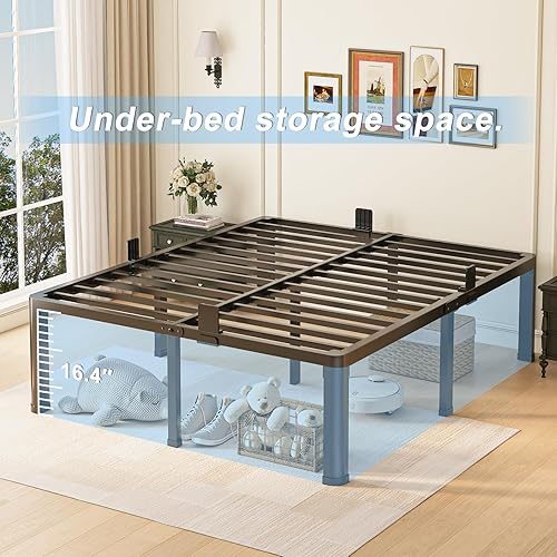 Miniatura 4 de Base de cama de tamaño matrimonial de 18 pulgadas con patas de esquina redondas, tapón deslizante de colchón, plataforma de metal resistente de 3500