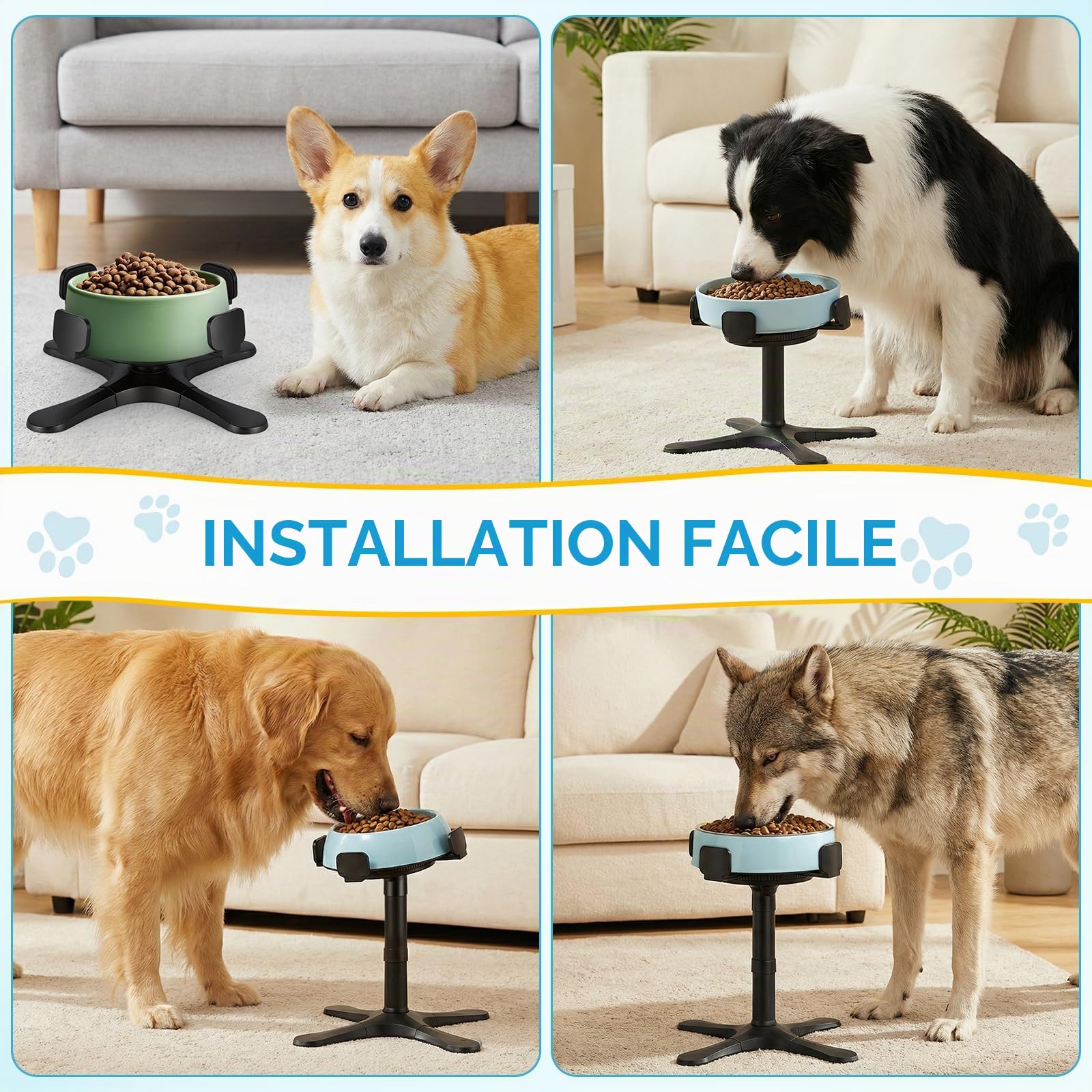 Support Gamelle Chien Surélevée Robuste, Gamelle Surélevée pour Chien Hauteur Réglable De 14 À 34 CM, Antidérapante Réhausseur Gamelle pour Chien De Grande, Moyenne Et Petite Taille