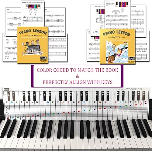 Miniatura 3 de QMG Tabla de notas para piano y teclado y notas completas a color, lección de música de piano y libro guía 1 y libro 2 para niños y principiantes