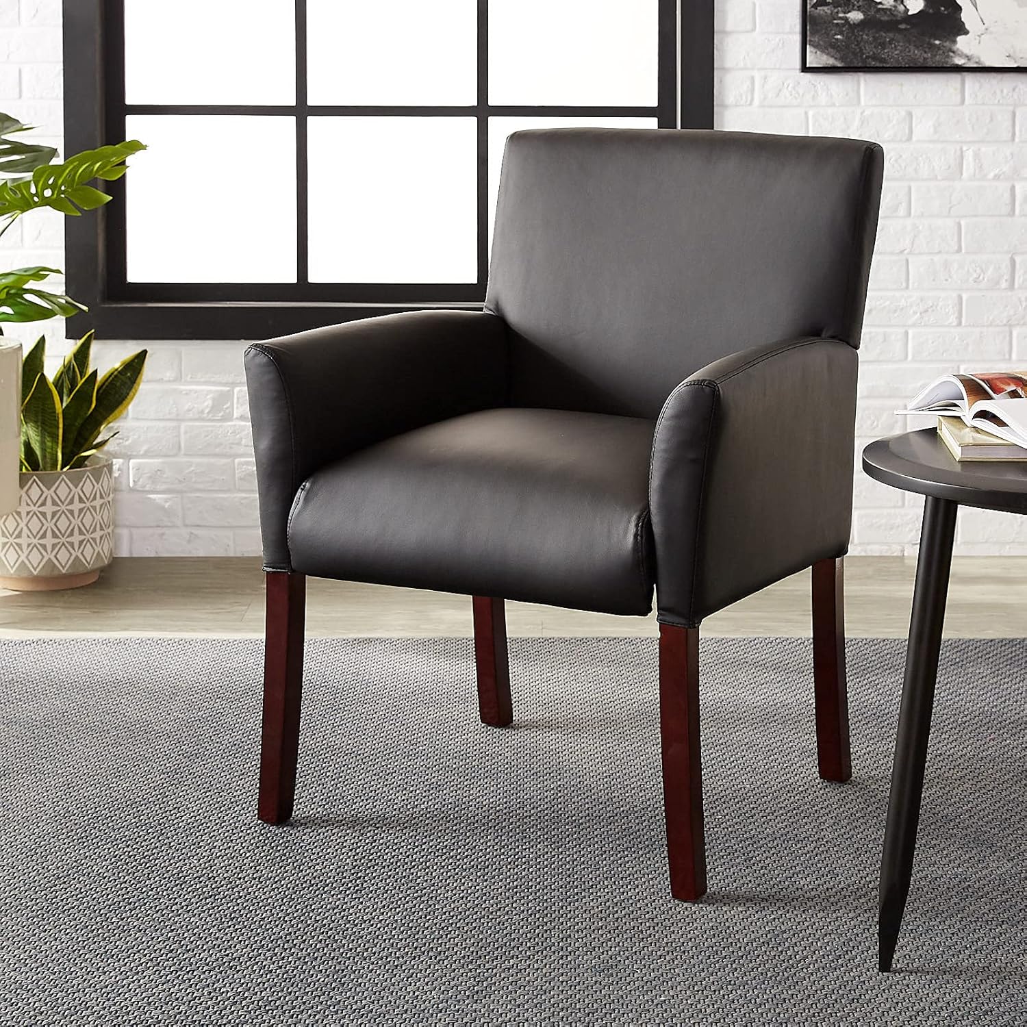 Exclusive Discount 90% Price Amazon Basics Classic Reception Office Chair with Mahogany Wood Finish Legs - Black