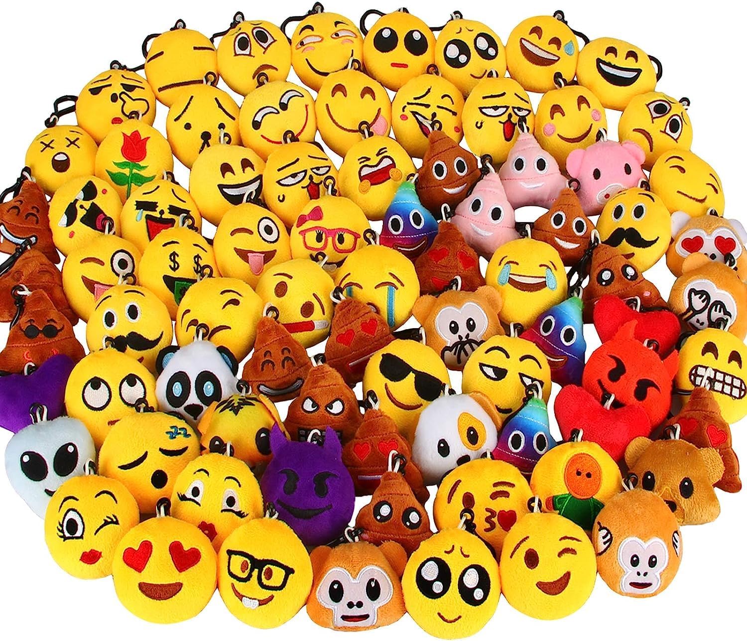 Mini Emoticon Keychain Plush, Party Favors for Kids, Valentine's Day Gifts/Birthday Party Supplies, Emoticon Gifts Toys Carnival Prizes for Kids 2" Set of 80
