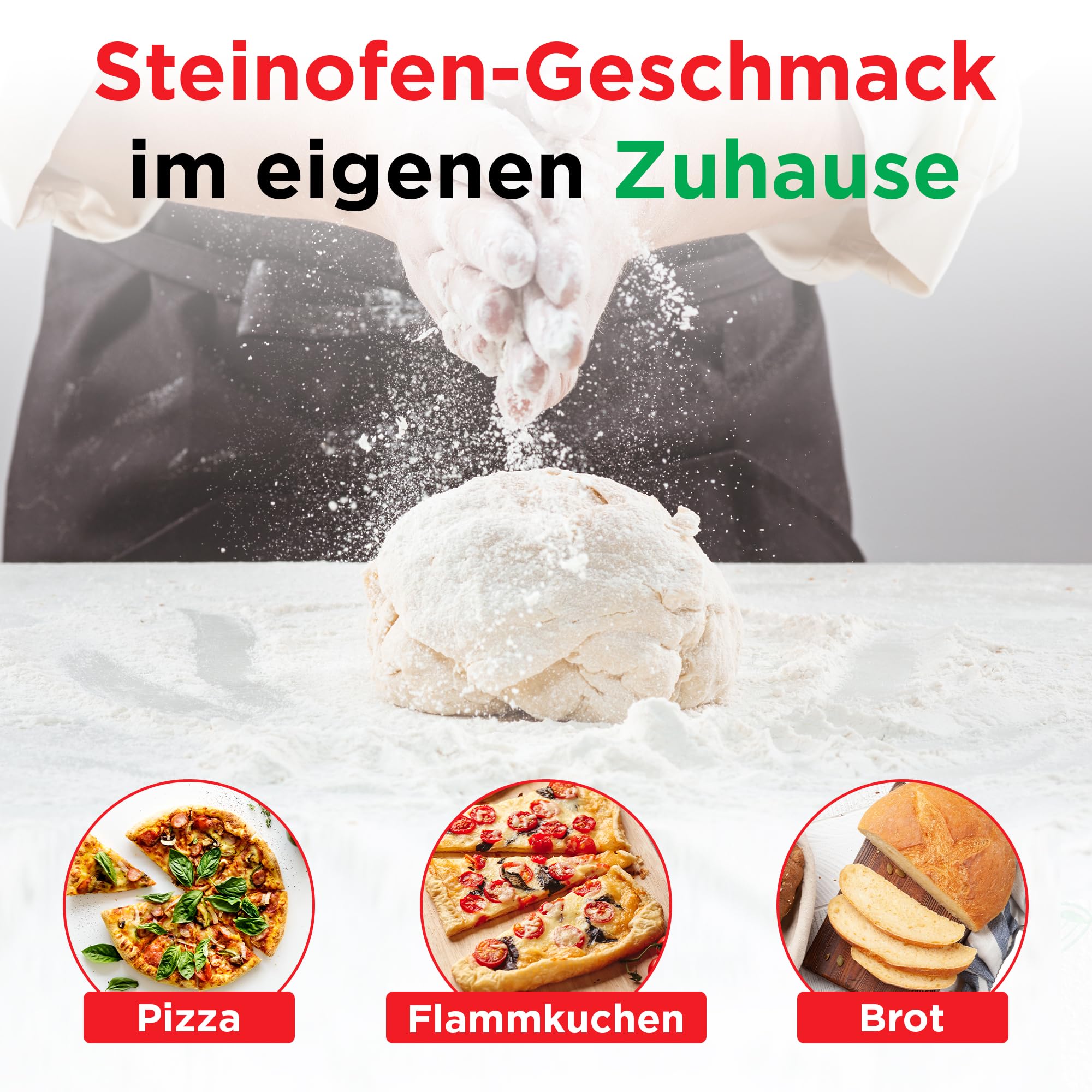 Pizza Lover Premium Pizzastein-Set für Backofen & Grill – 4in1 – inkl. perforiertem Pizzaschieber (harteloxiert) + Pizzastein bis 800°C aus Cordierit + Pizzaschneider & Rezeptbuch
