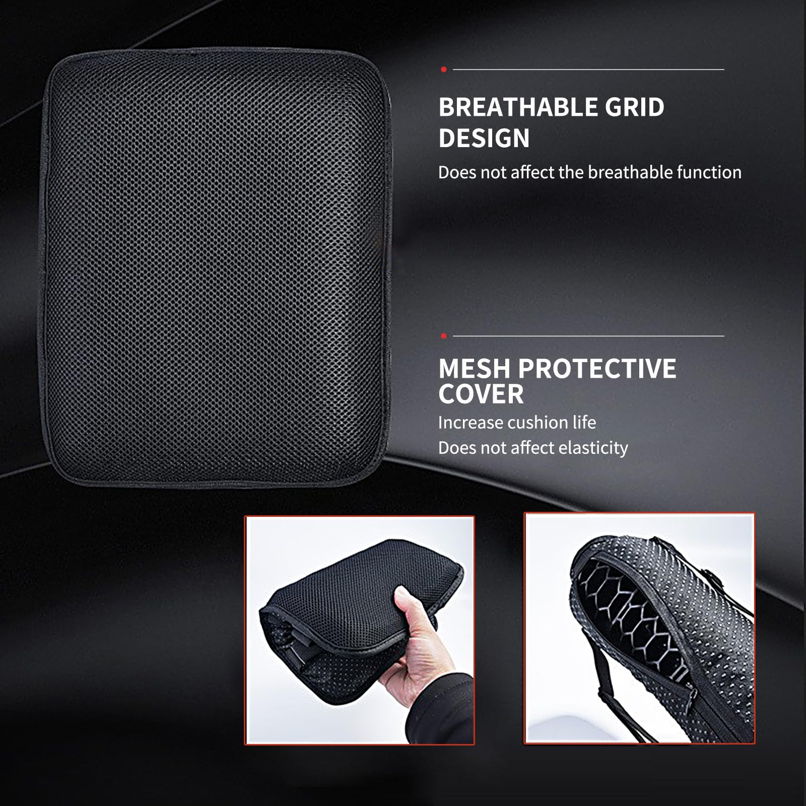 Coussin de siège en gel moto,coussin de siège disponible les passagers avant/arrière,structure en nid d'abeille,respirant,antidérapant,absorption des chocs,adapté une Noir Taille Unique