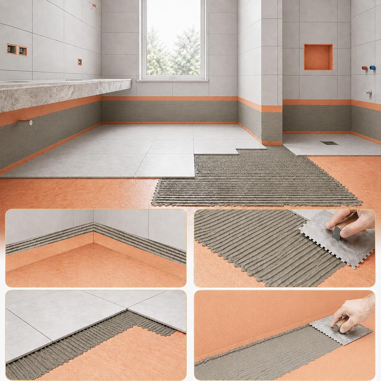 Professional Waterproofing Membrane for Shower, 3.3Ft x 33Ft (108 Sq Ft) 23.6 Mils Thick Uncoupling Polyethylene Tile Underlayment Membrane for Bathroom, Kitchen,Saunas and Wet Areas