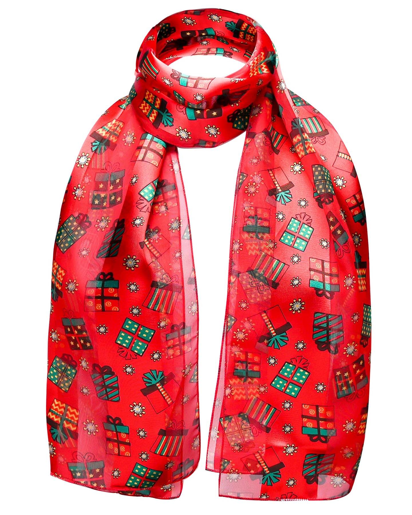 Basic Sense Women's Gift - Red Christmas Scarf For Festive Xmas Scarves With Santa, Snowman & Reindeer Prints,