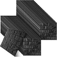 Meyeyaia 40 Pack Peel & Stick Black Brick 3D Faux Foam Wall Panels - 38.65 Sq Ft Self-Adhesive Wallpaper Tiles for Bedroom Living Room Decor (11.8x11.8")