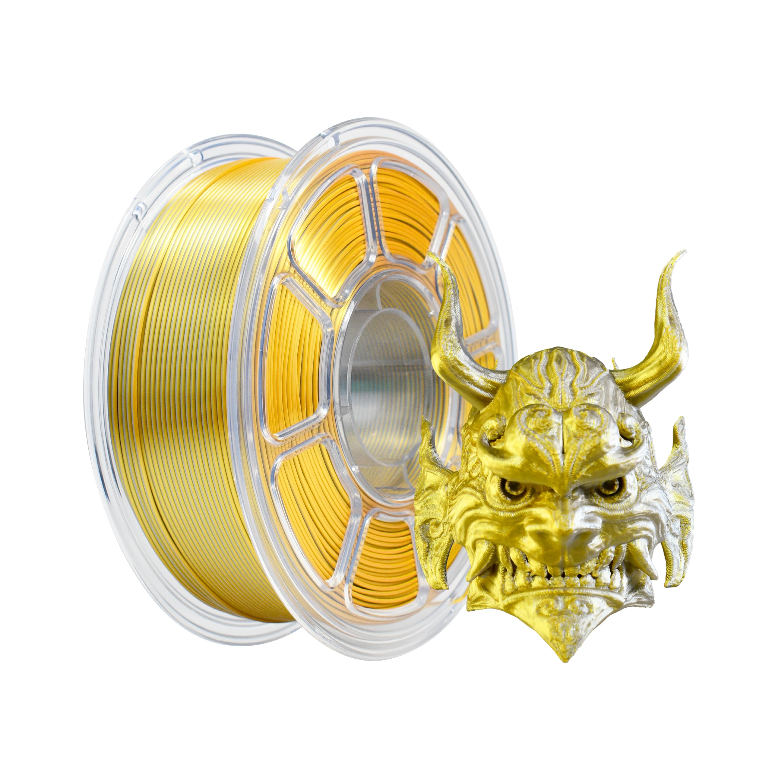 iBOSS Silk Dual Color PLA+ Filament 3D Printer 1.75mm +/- 0.02mm, Bicolor Filament Two Tone PLA Plus 1KG(2.2lbs) Cardboard Spool Fit for 3D Printers, Gold Silver