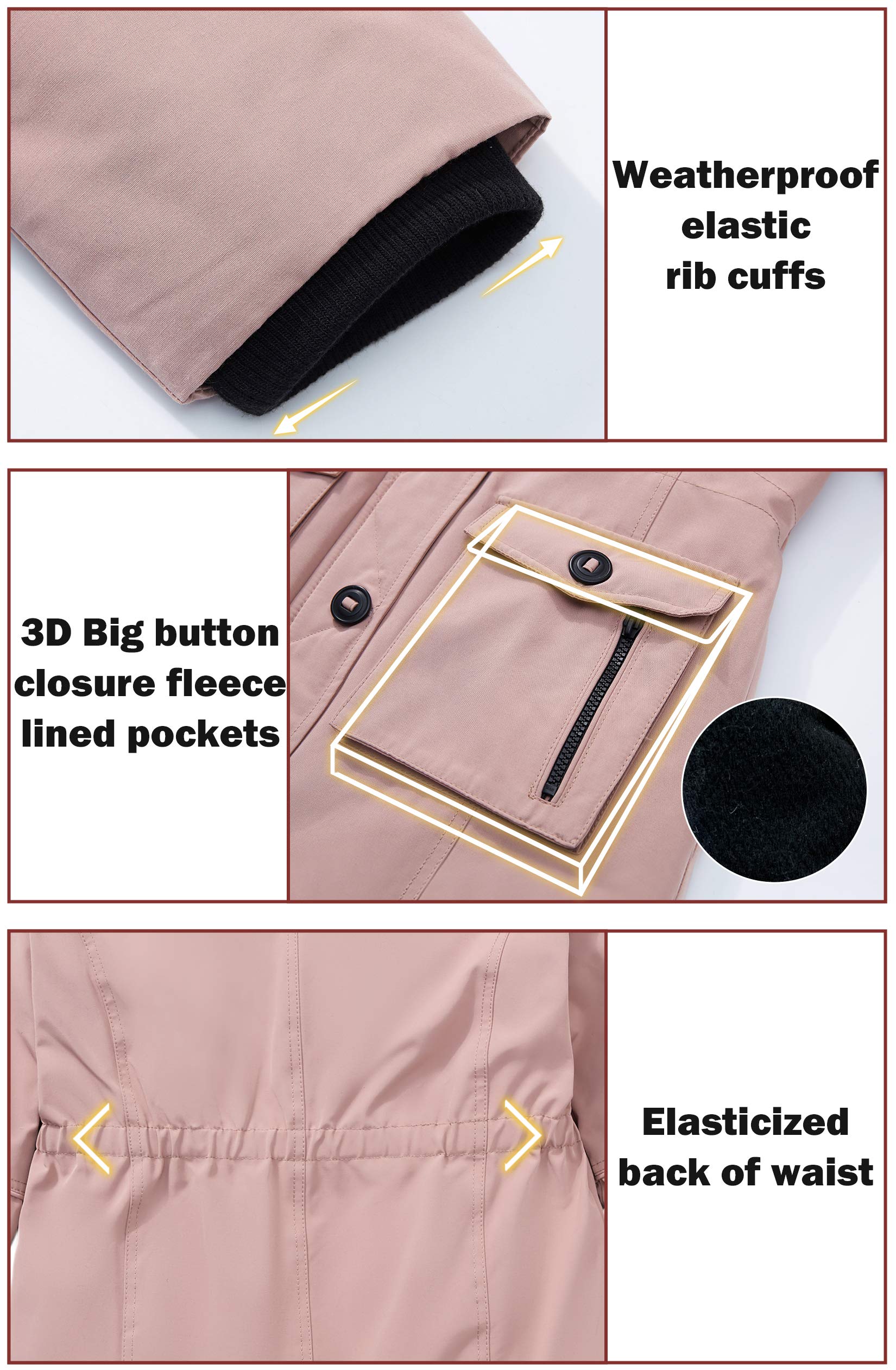 maoo garden Abrigo de Invierno para Niñas, Chaqueta de Esquí de Nieve Falsa de Peso Pesado, Capucha de Piel, Abrigo de Parka Impermeable
