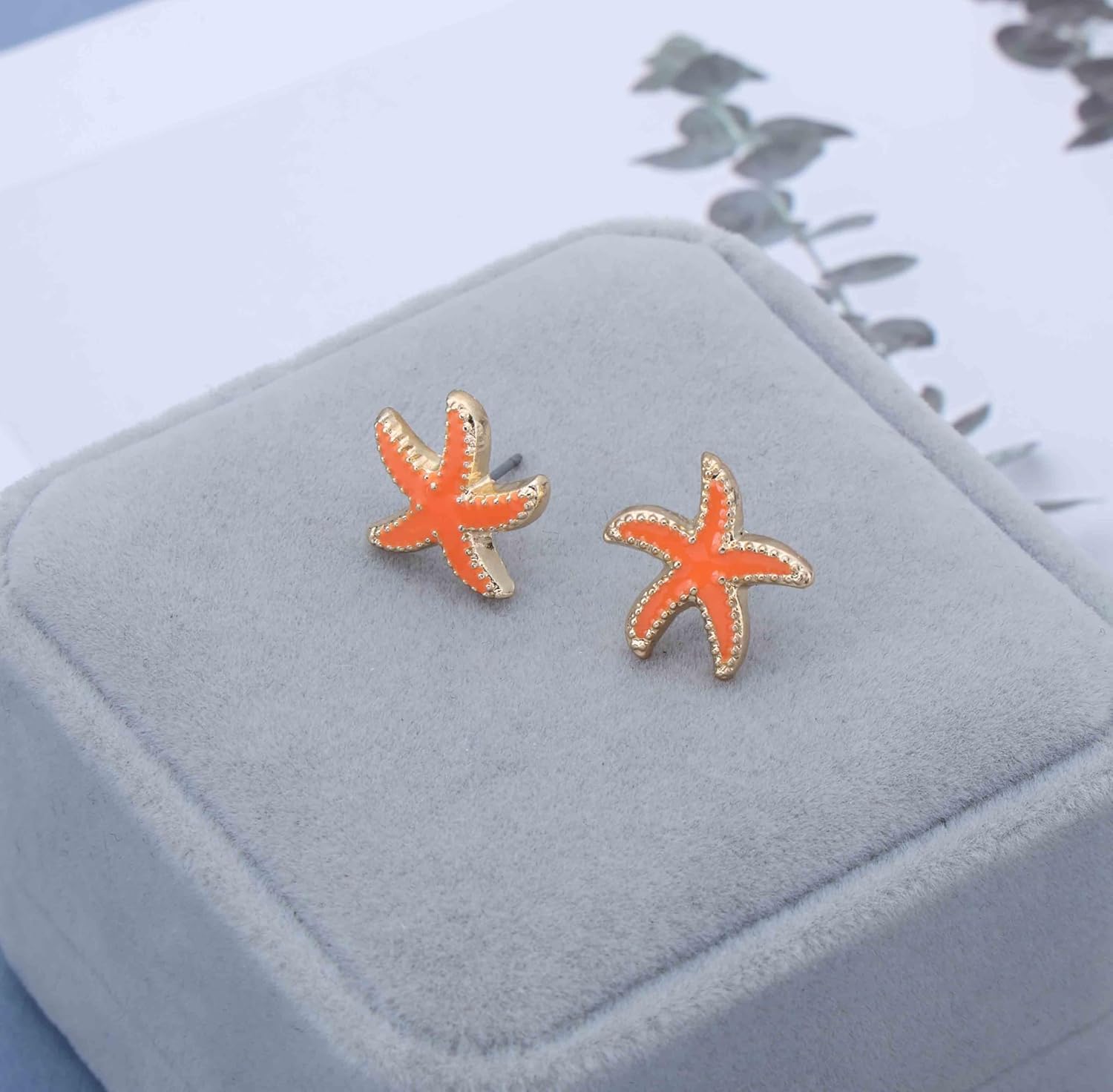 Boho Starfish Earrings Tiny Cute Sea Stars Earrings Vintage Starfish Studs Earring Minimalist Summered Beach Earring for Women(Orange) - Image 3