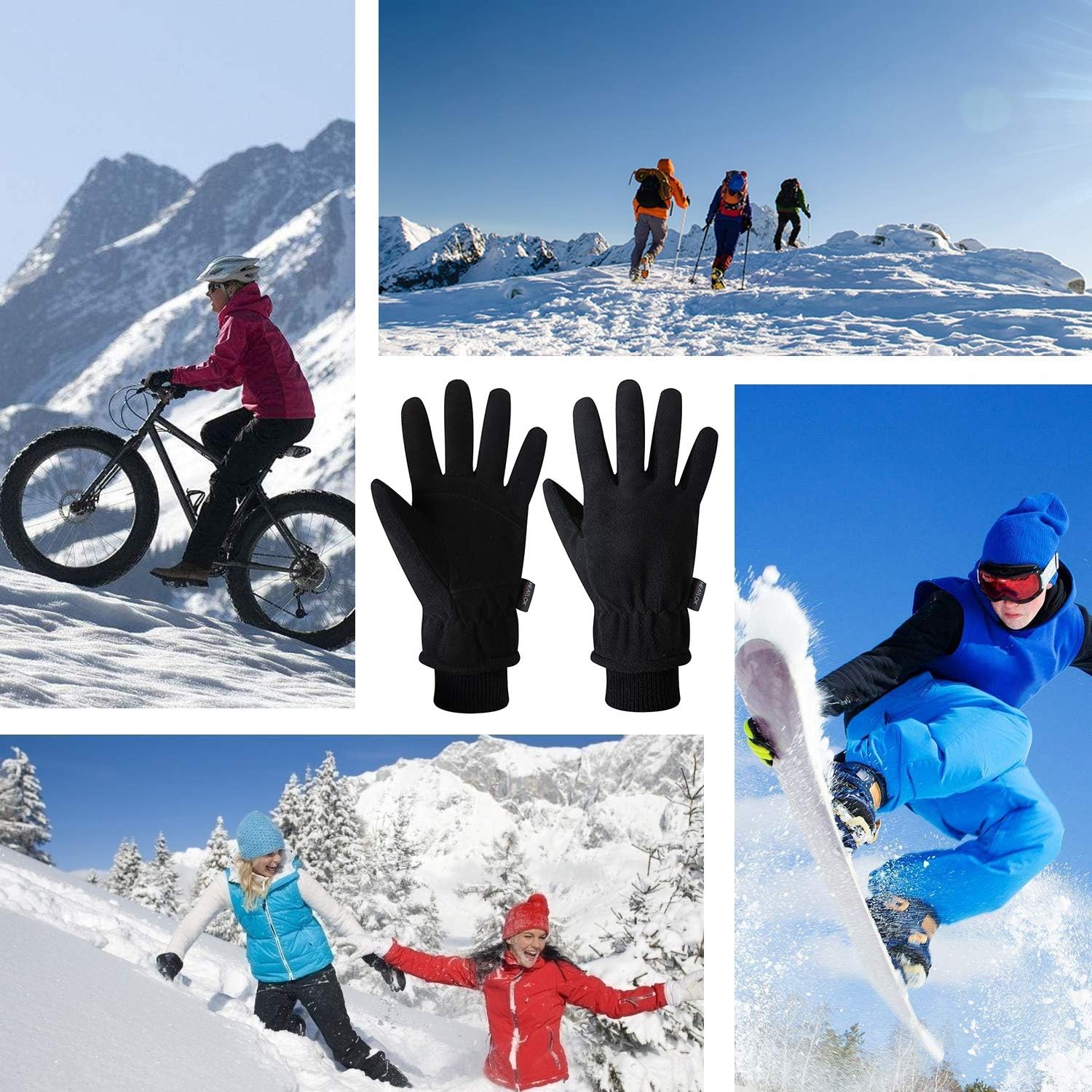 Fantastic Zone Men Winter Gloves, -20°F Cold Proof Thermal Gloves, Deerskin Suede Leather Palm and Polar Fleece Back with Heatlok Insulated Cotton Layer - Keep Warm in Cold Weather, Black, L