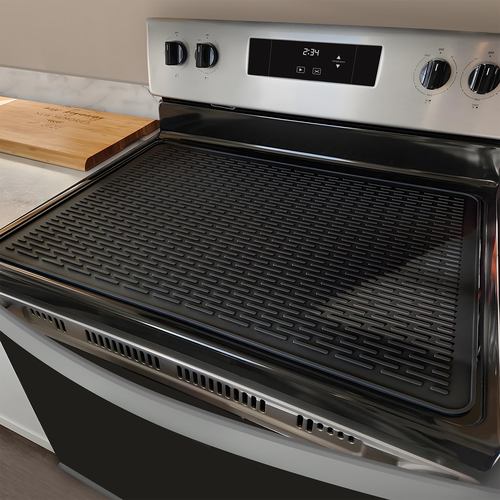 Silicone Stove Top Cover Mat, 36"x21" Silicone Electric Stove Top Protector, Heat Resistant Glass Cooktop Cover, RV Cooktop Protector Mat for Counter (Blcak)