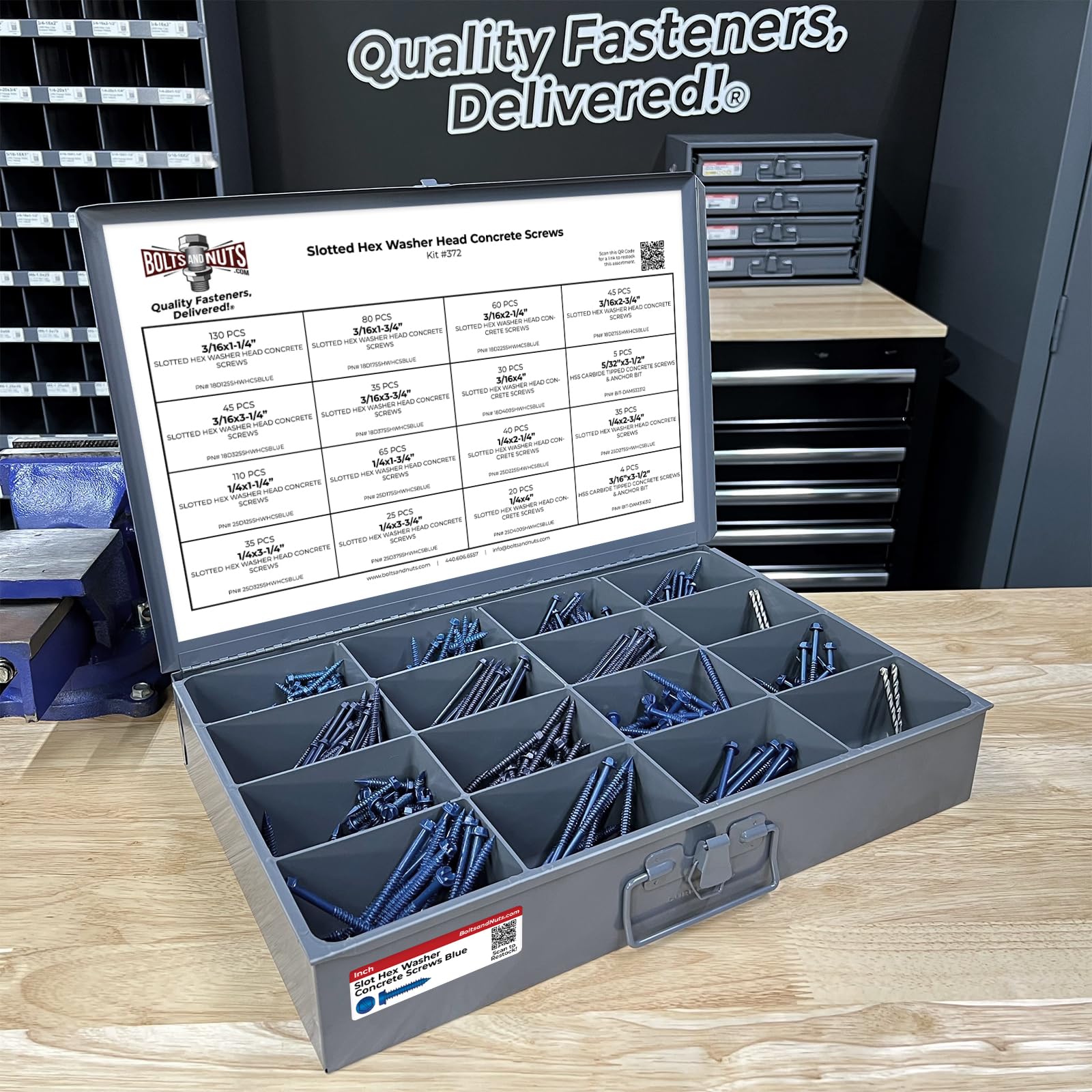 Slotted Hex Washer Head Concrete Screws Assortment - 765 Pieces