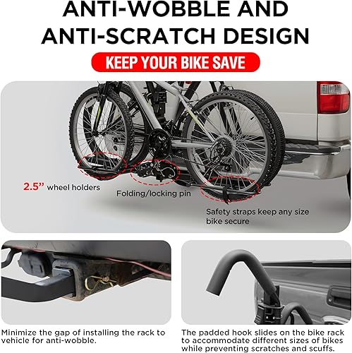 Miniatura 4 de Young - Portabicicletas plegable para 2 bicicletas con capacidad de 80 libras, plataforma para montaje con enganche, adecuado para autos, SUV,