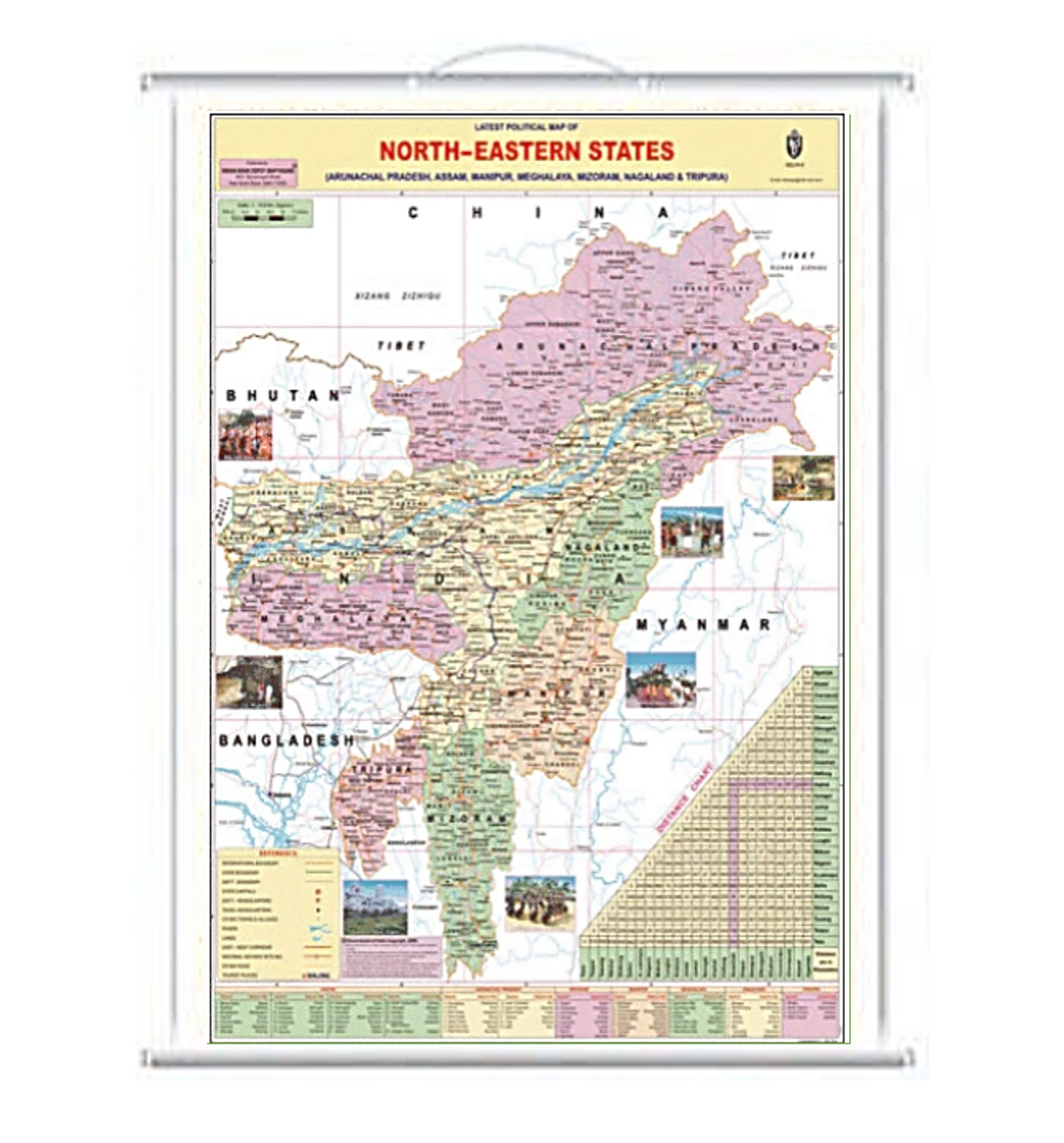 UNIq Rollup North Eastern States Political (Size 57 X 45 CMS) in English - Laminated (Wall Hanging, Pipe Mounted).