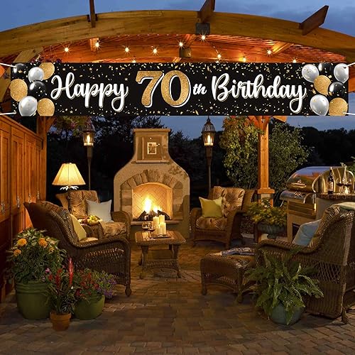 Vista 76 de Cartel de feliz cumpleaños 25 negro y dorado para patio, cartel de felicitación a 25 años de edad, telón de fondo fotoprop para el hogar, decoración