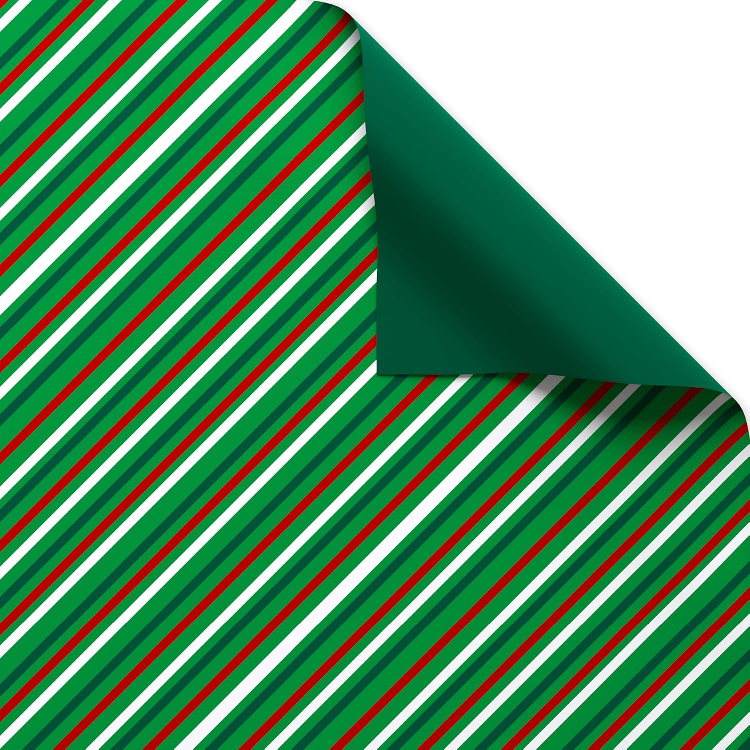 american greetings reversible christmas wrapping paper roll, red, white and green holiday gift wrap (60 sq. ft., 1 standard roll wrap-30 in. x 24 ft.) stripes and solid green classic green and red