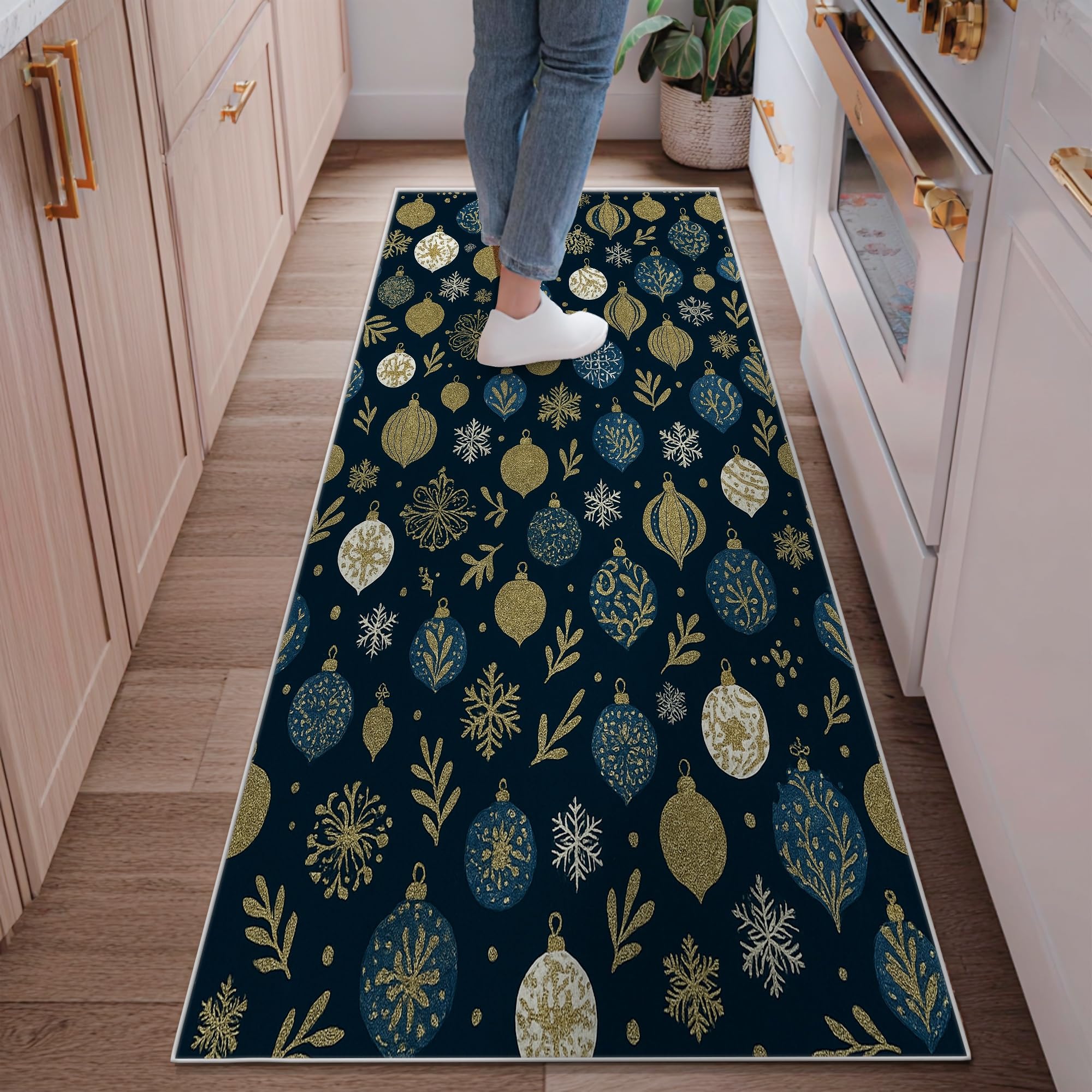 Tapis de couloir de Noël bleu marine 6x1,8 m antidérapant pour cuisine et entrée