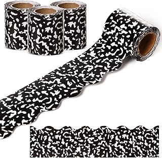 AWIZOM 99 Feet Composition Bulletin Board Border Composition Scalloped Border Trim Black and White Composition Classroom Decorations for Homeschool Back to School Theme Party Classroom Decor,3 Rolls
