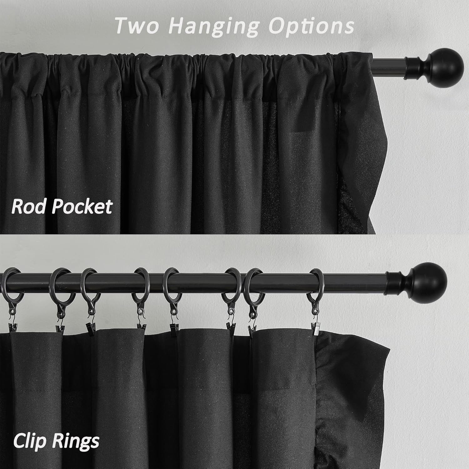 Black Ruffle Curtains 84 Inches Long 2 Panels Set for Living Room Bedroom Light Reducing Semi Sheer Curtains Rod Pocket Dark Gothic Window Curtains for Home Office Study Room Urban Decor, 52x84