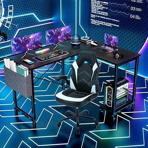 Miniatura 6 de Sweetcrispy L Shaped Desk - Computer Desk Corner Desks Gaming Desk PC Table with CPU Stand Side Bag for Home Office Dorm Sturdy Writing Workstation,