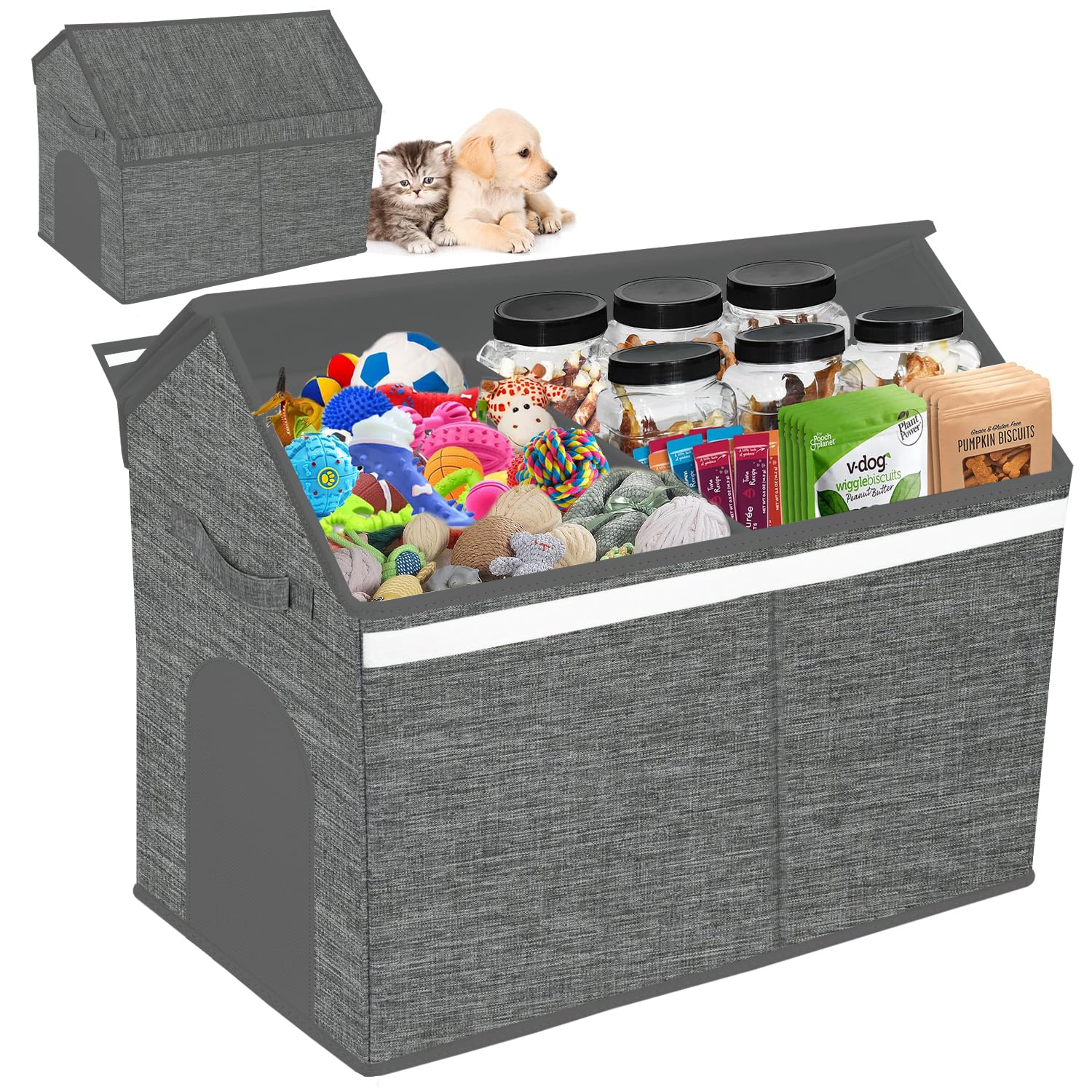 Large Toy Box Storage Organizer with Lid, House Shape Oxford Fabric Collapsible Sturdy Toy Chest Bins Baskets (Grey) Grey Large