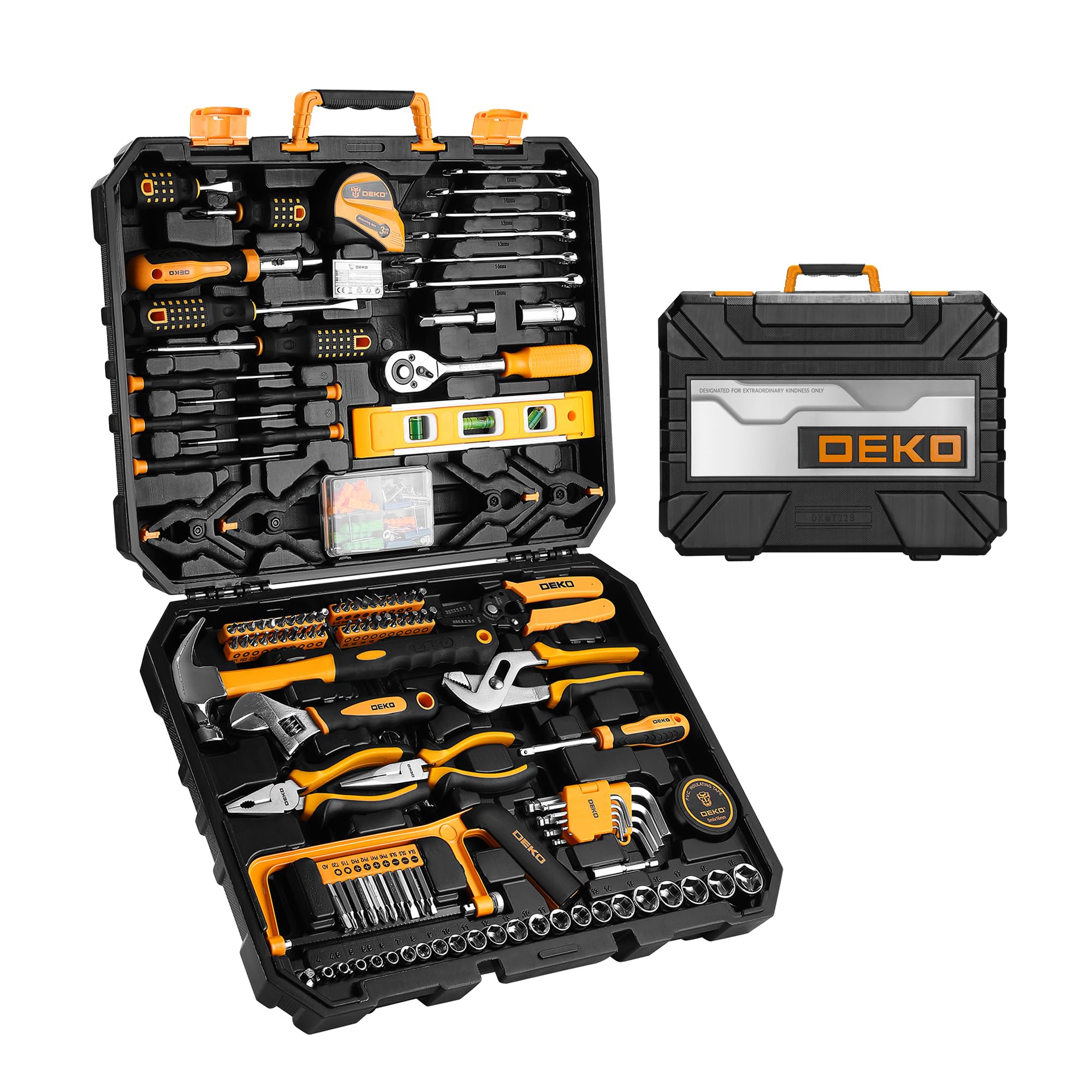 DEKO Home Tool Kit Set 228 Pieces Tool Box with Tools Included Socket Wrench Auto Repair Tool Hand Tool Sets for Home