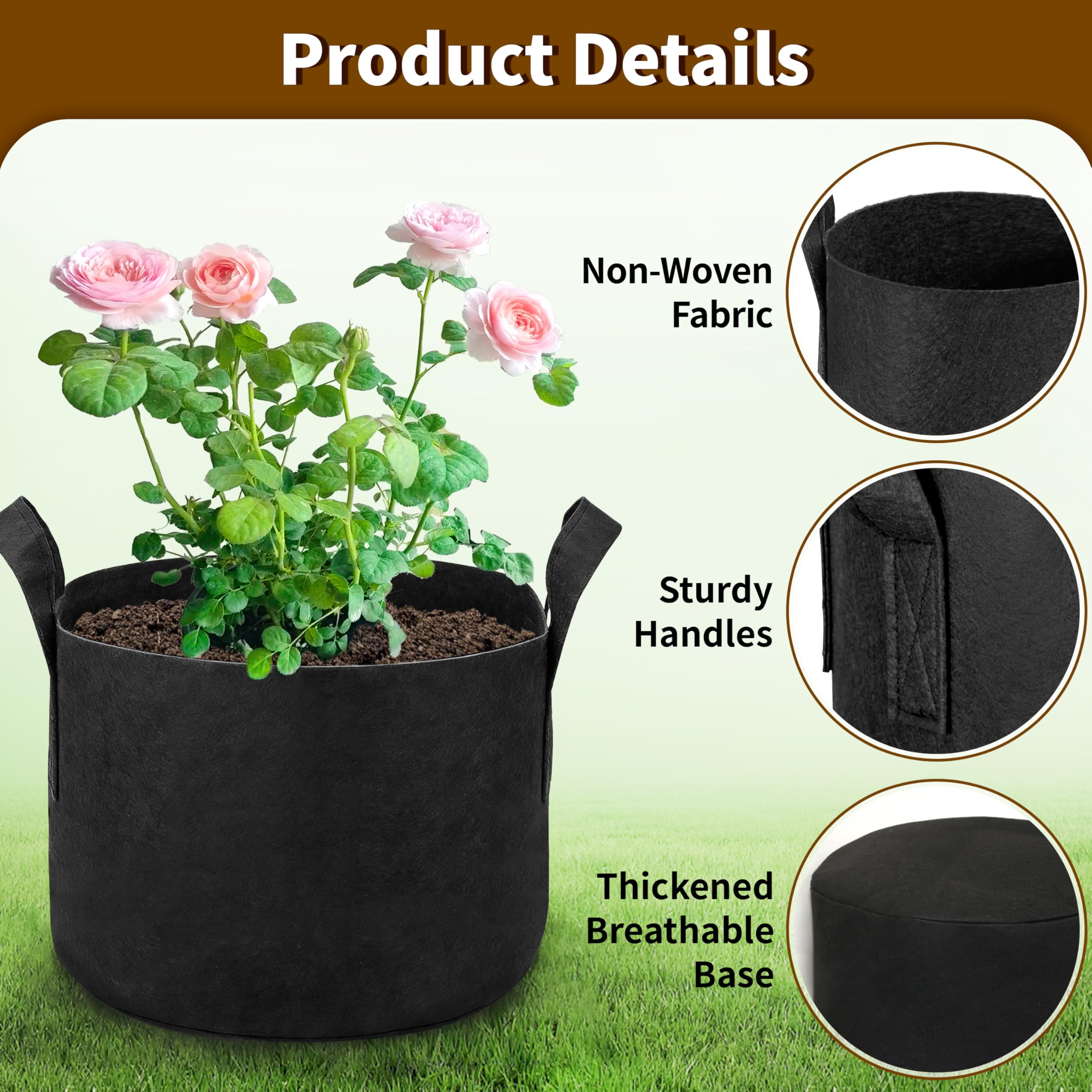 Lot de 12 sacs de culture de 12 litres en tissu non tissé robuste de 300 g avec poignées renforcées, sacs de culture respirants pour tomates, pommes de terre, légumes pour jardin et terrasse
