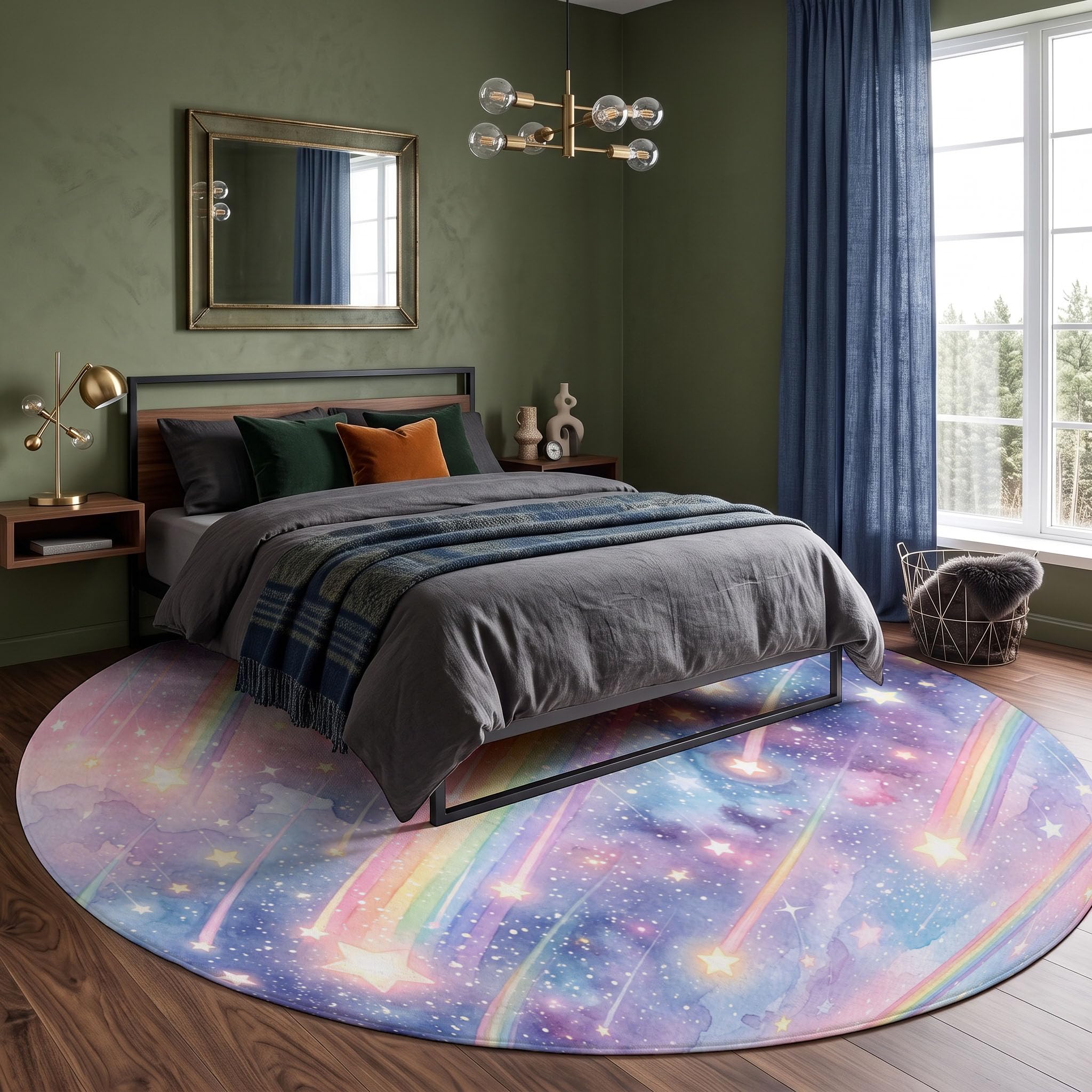 Lavable Tapis Rond Univers Aquarelle Onirique