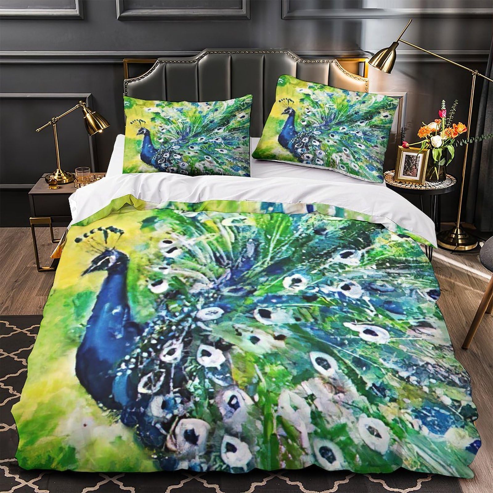 Housse de couette plumes de paon hypoallergénique 3D