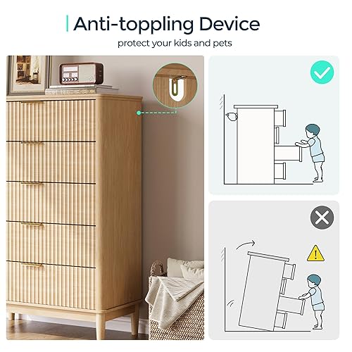 Miniatura 7 de LINSY HOME Cómoda para dormitorio con 5 cajones, cómoda larga de tela, cómoda ancha, unidad organizadora de almacenamiento para armario, sala de