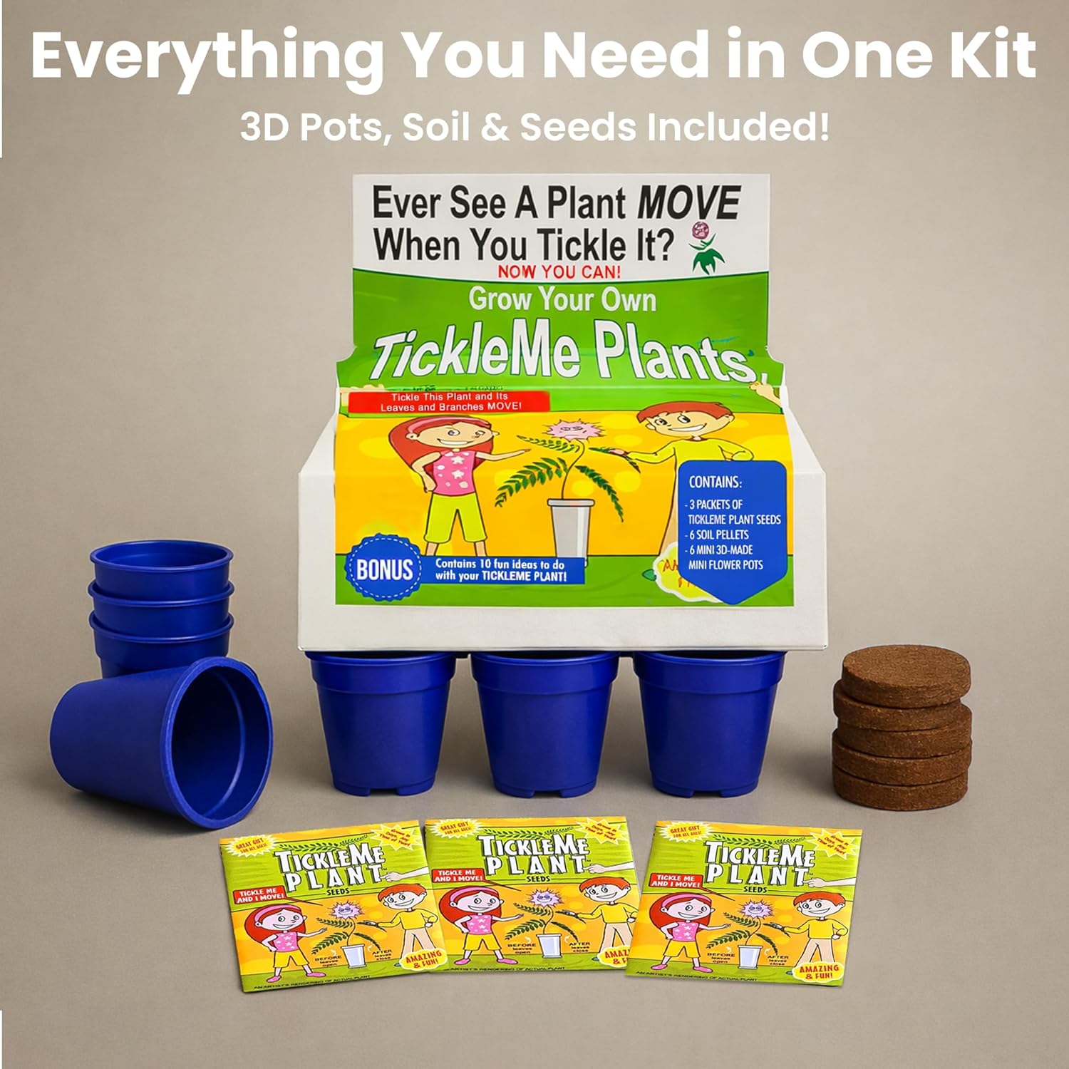 TickleMe Plant Deluxe Family Greenhouse Kit – Grow the Playful Plant that Closes Its Leaves When Tickled! Includes Mini Greenhouse, 3 Seed Packets, Soil Pellets & Pots – Fun Indoor Gardening Gift
