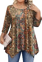 IN'VOLAND Plus Size Tops for Women 3/4 Sleeve Shirts Tunic Tops to Wear with Leggings Loose Fit Summer Fall Clothes