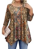 Plus Size Tops for Women 3/4 Sleeve Shirts Tunic Tops to Wear with Leggings Loose Fit Summer Fall Clothes