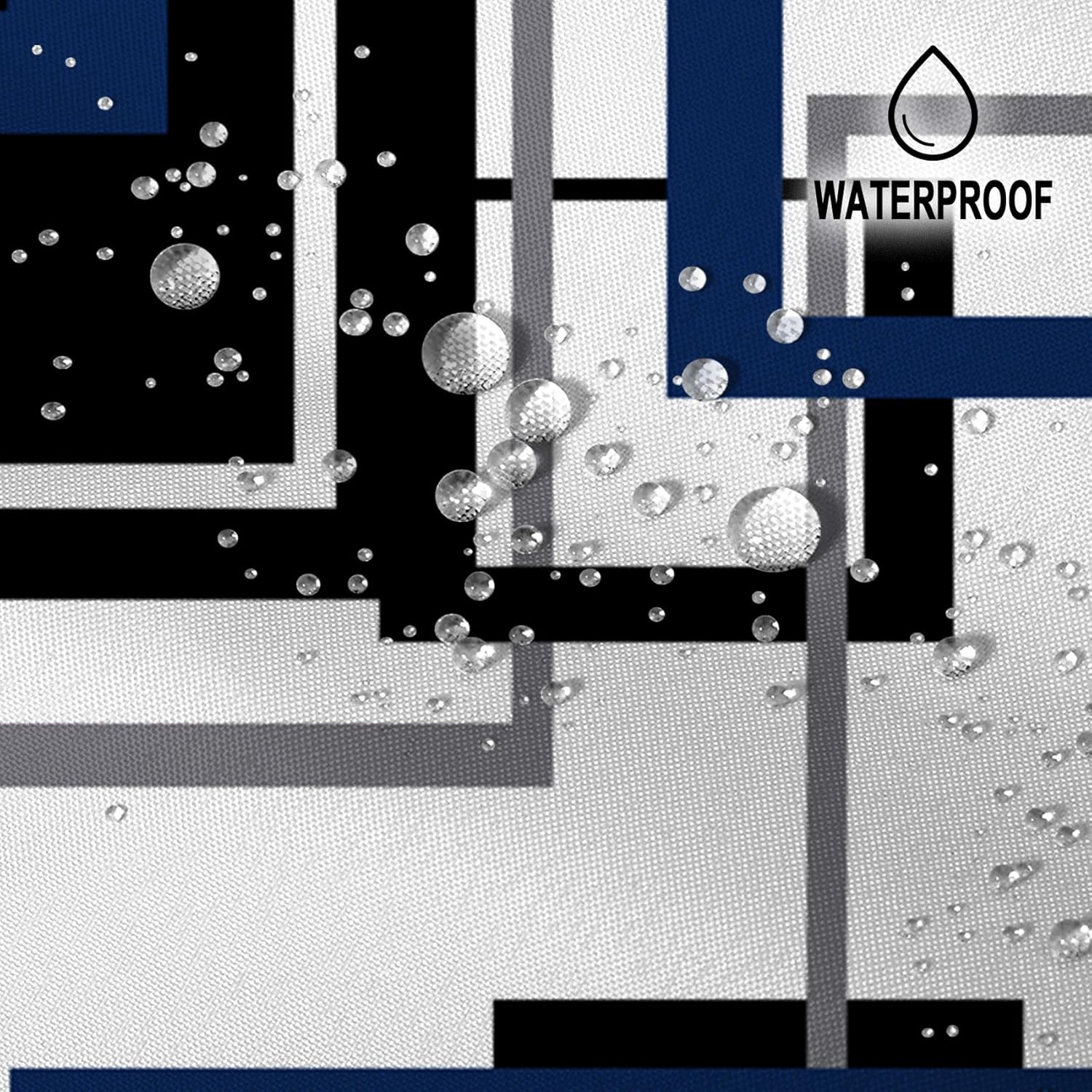 Renaiss 60x72 Inches Navy Blue Geometric Shower Curtain Black and Grey Modern Geometric Bath Curtain Abstract Minimalist Fabric Shower Curtain for Bathroom Decor Set Polyester Waterproof with Hooks