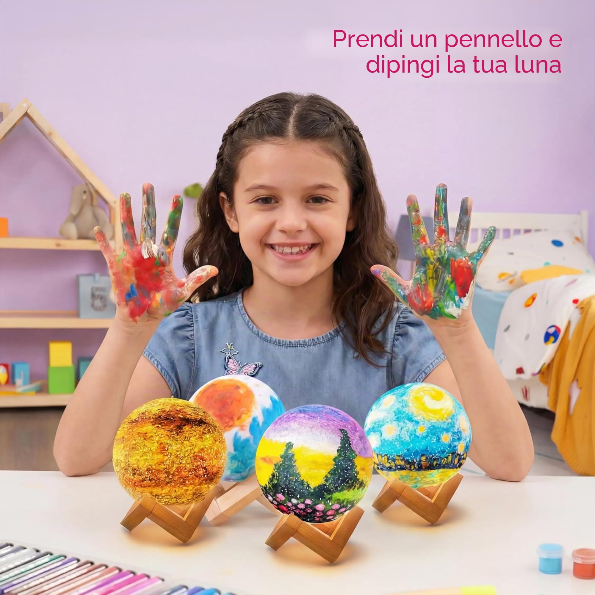 Klever Kits Set di artigianato Set di pittura per lampada lunare, Luce notturna per pittura 3D, Set di pittura per lampada lunare, Set di artigianato regalo di compleanno per ragazze 6-12 anni