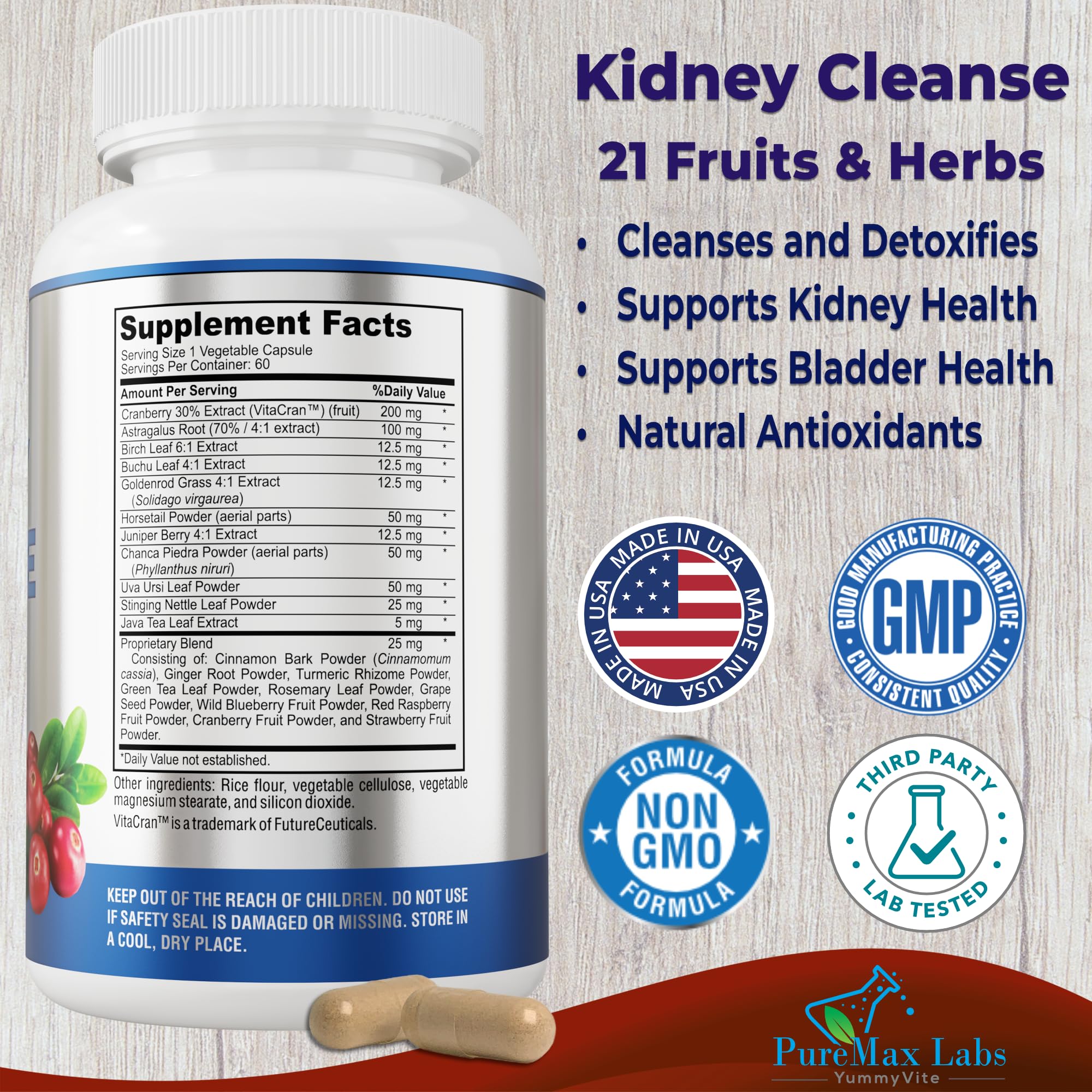 YUMMYVITE Herbal Kidney Cleanse with Cranberry Extract, 60 Capsules — Amazon image 2