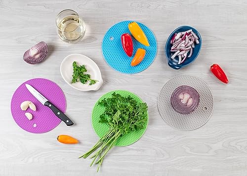 Miniatura 5 de NAT & Jules - Juego de 4 salvamanteles redondos de silicona con patrón de panal de abeja de 7 pulgadas, color morado