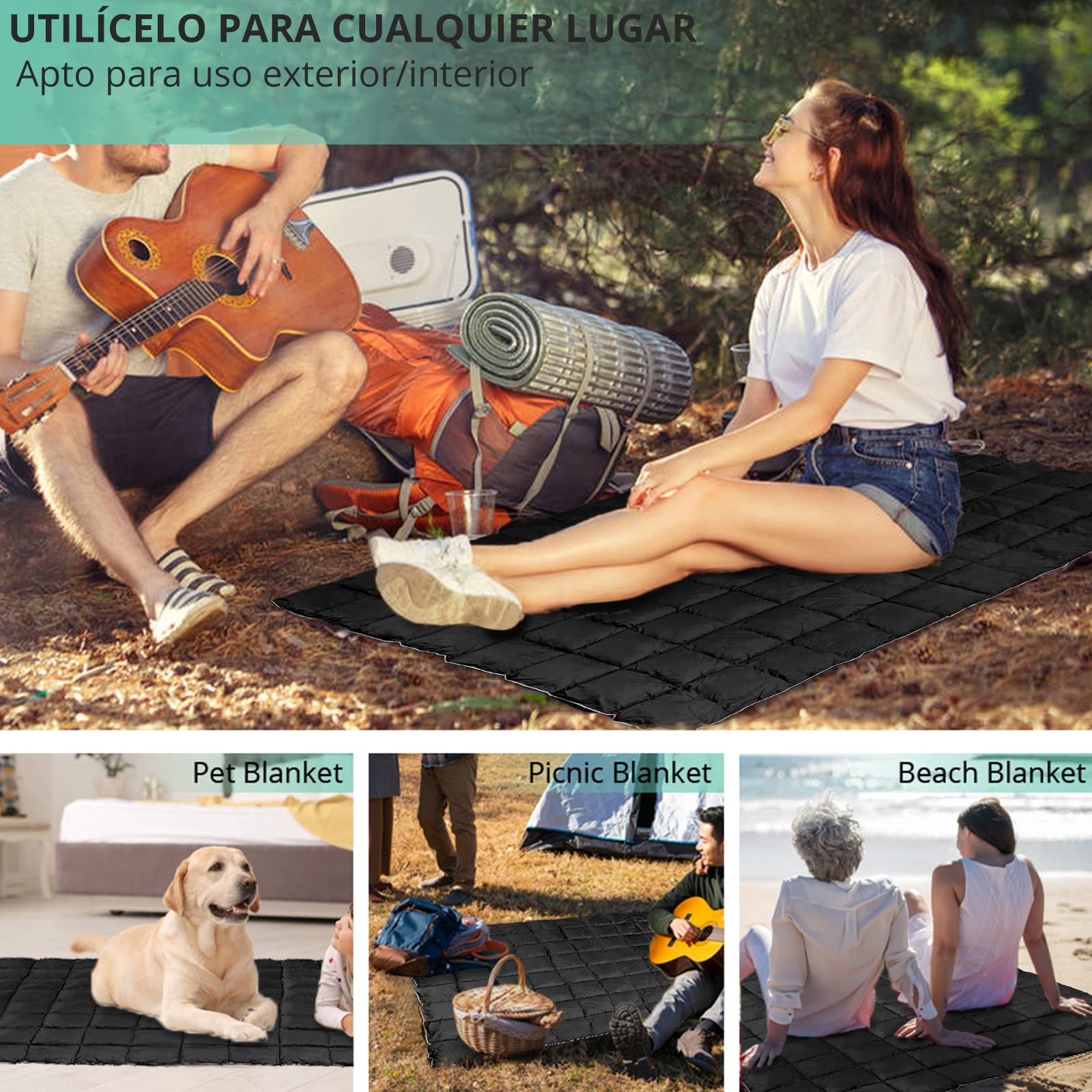 VINTEAM Manta de Plumón Plegable 137 x 203cm Edredón de Plumón para Exteriores con Botón a Presión Manta de Camping Impermeable para Acampar al Aire Libre, Salidas Familiares