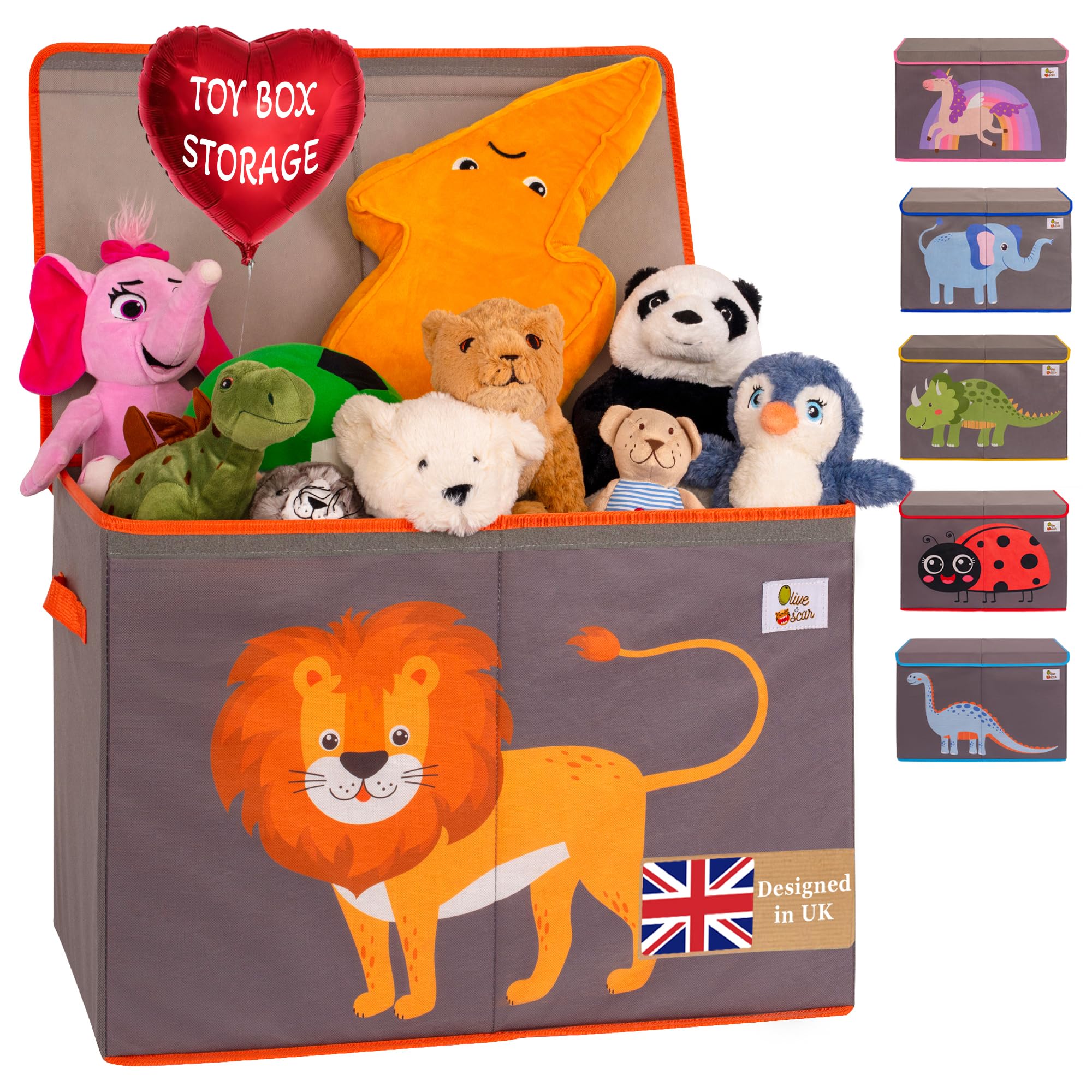OLIVE&OSCAR 80L Toy box, kids Toy Box Storage with Lid & Handles, Suitable for All Children, Boys, Girls,Toddlers, Lion, L60cmW33cmH40cm — image 1