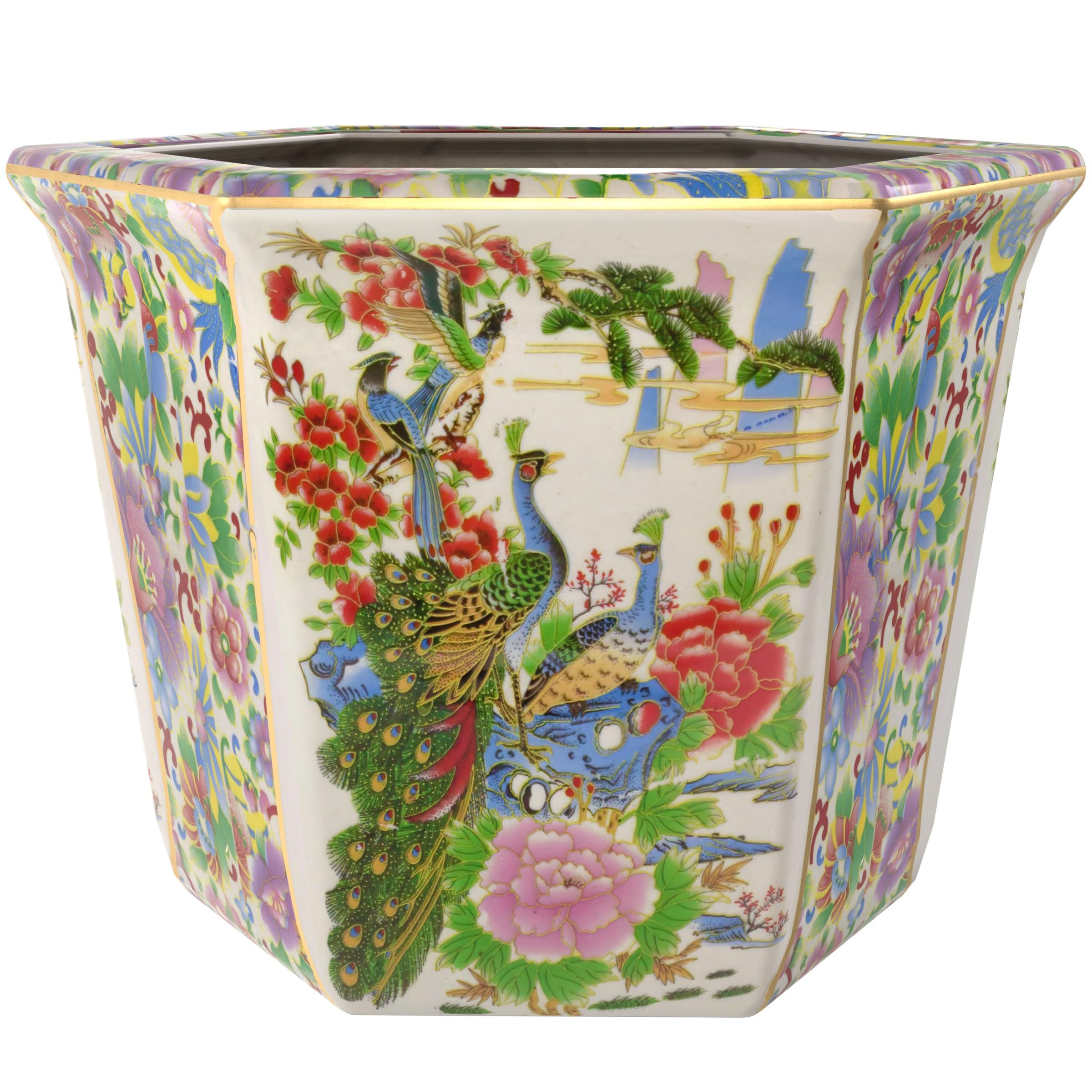 10" Satsuma Birds & Flowers Porcelain Flower Pot