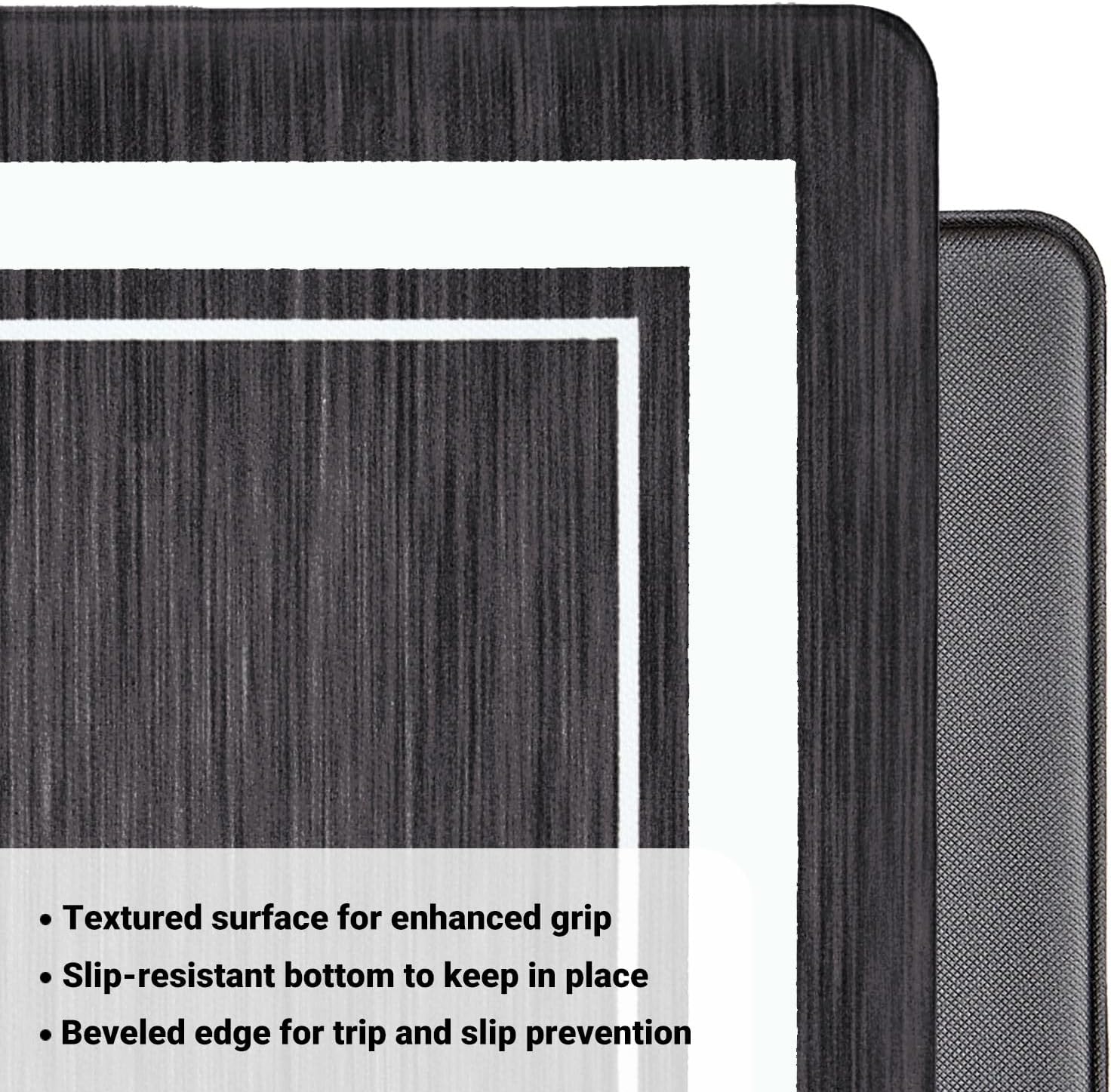 Dark Grey Kitchen Rugs Set of 2, Anti Fatigue Mats for Kitchen Floor, Waterproof Cushioned Rug, Non Slip Washable Memory Foam Mat for Standing, Sink, Stove, Charcoal Grey and White Border - Image 5