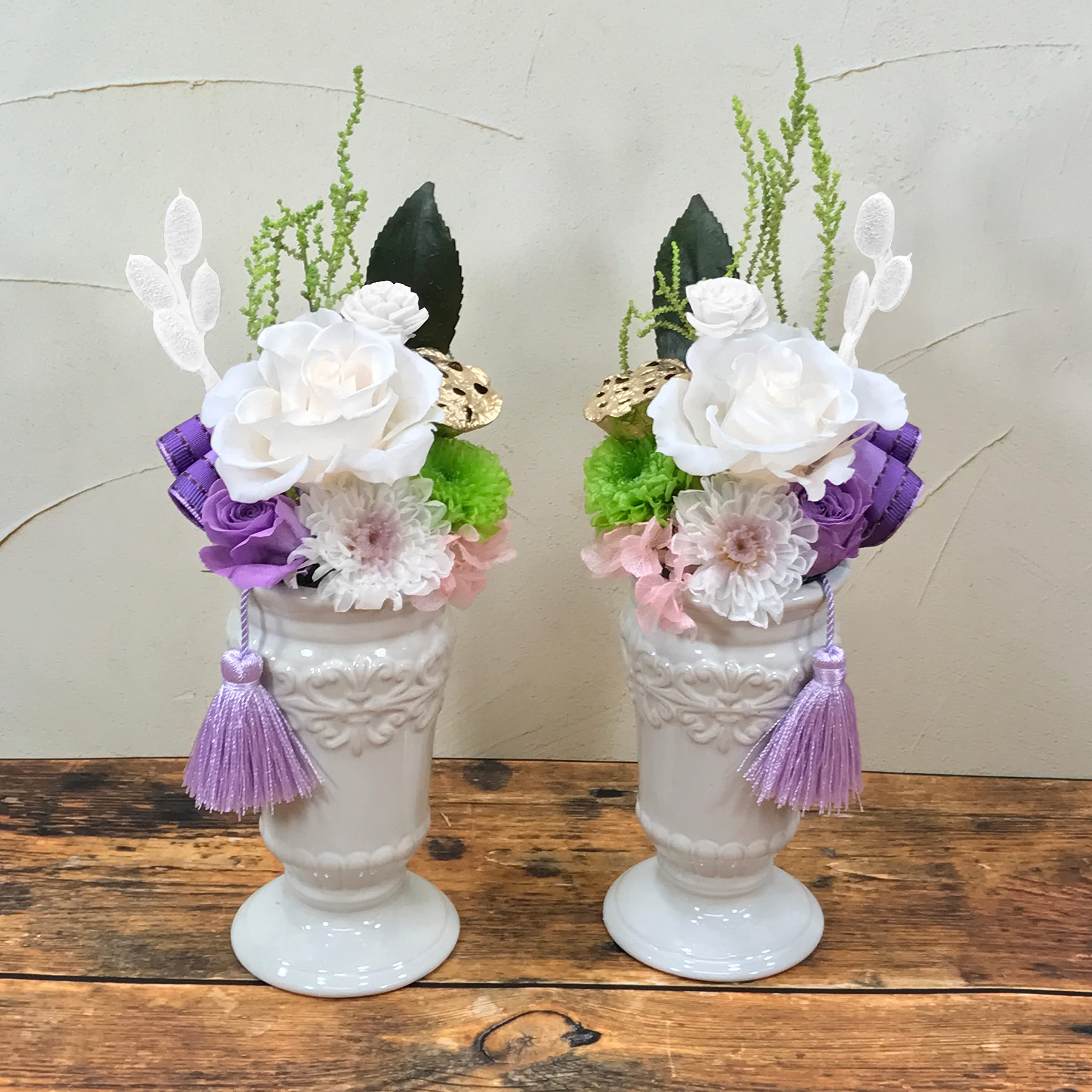 Amazon|NEW白藍R しらあい一対お供え ホワイト陶器 プリザーブド