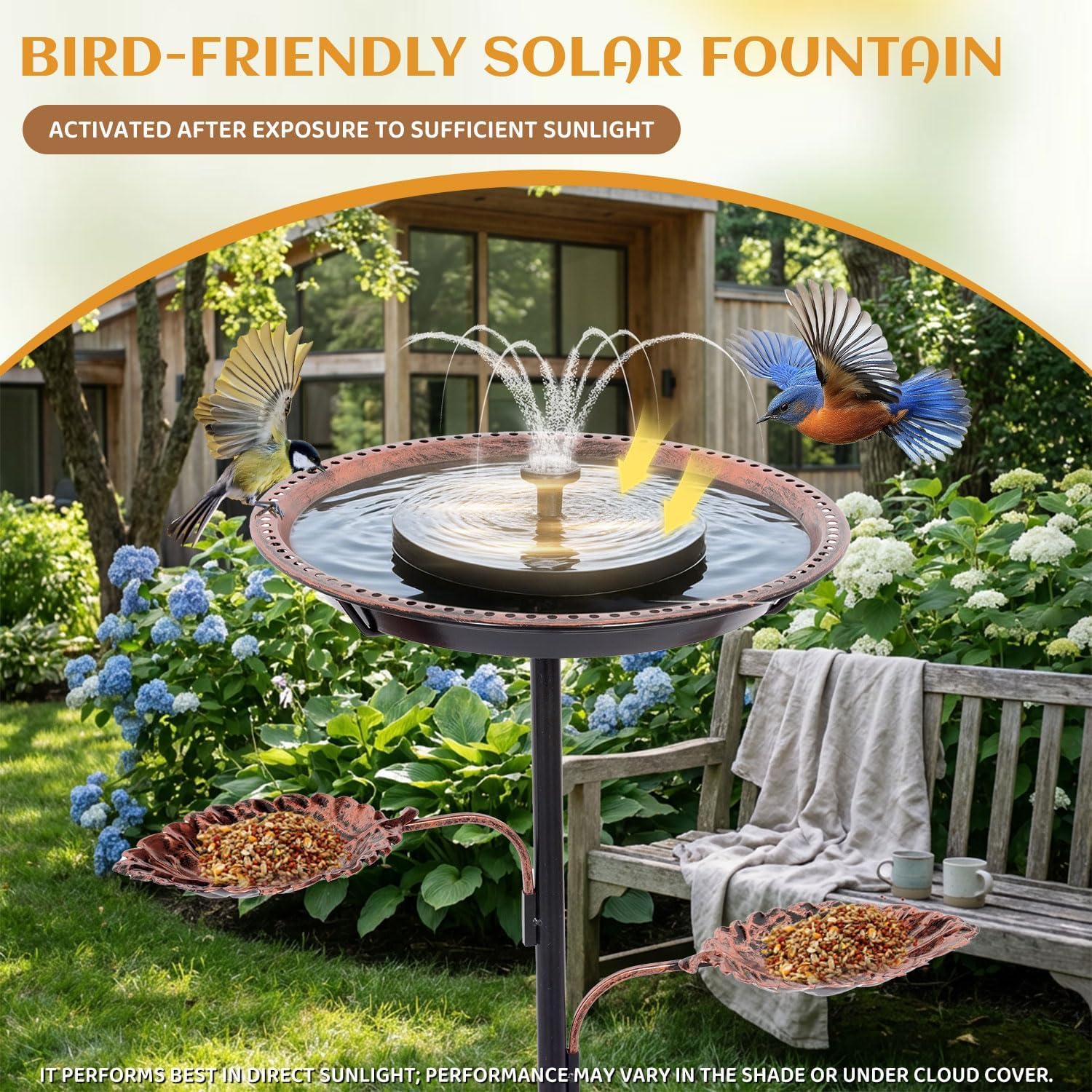 Metal Bird Bath for Outdoors, 12 Inch Rustproof Standing Birdbath with 2 Detachable Bird Feeder Bowls, Upgraded 5-Pronged Heavy Duty Base for Garden Yard Patio Lawn Decor (red Metal)