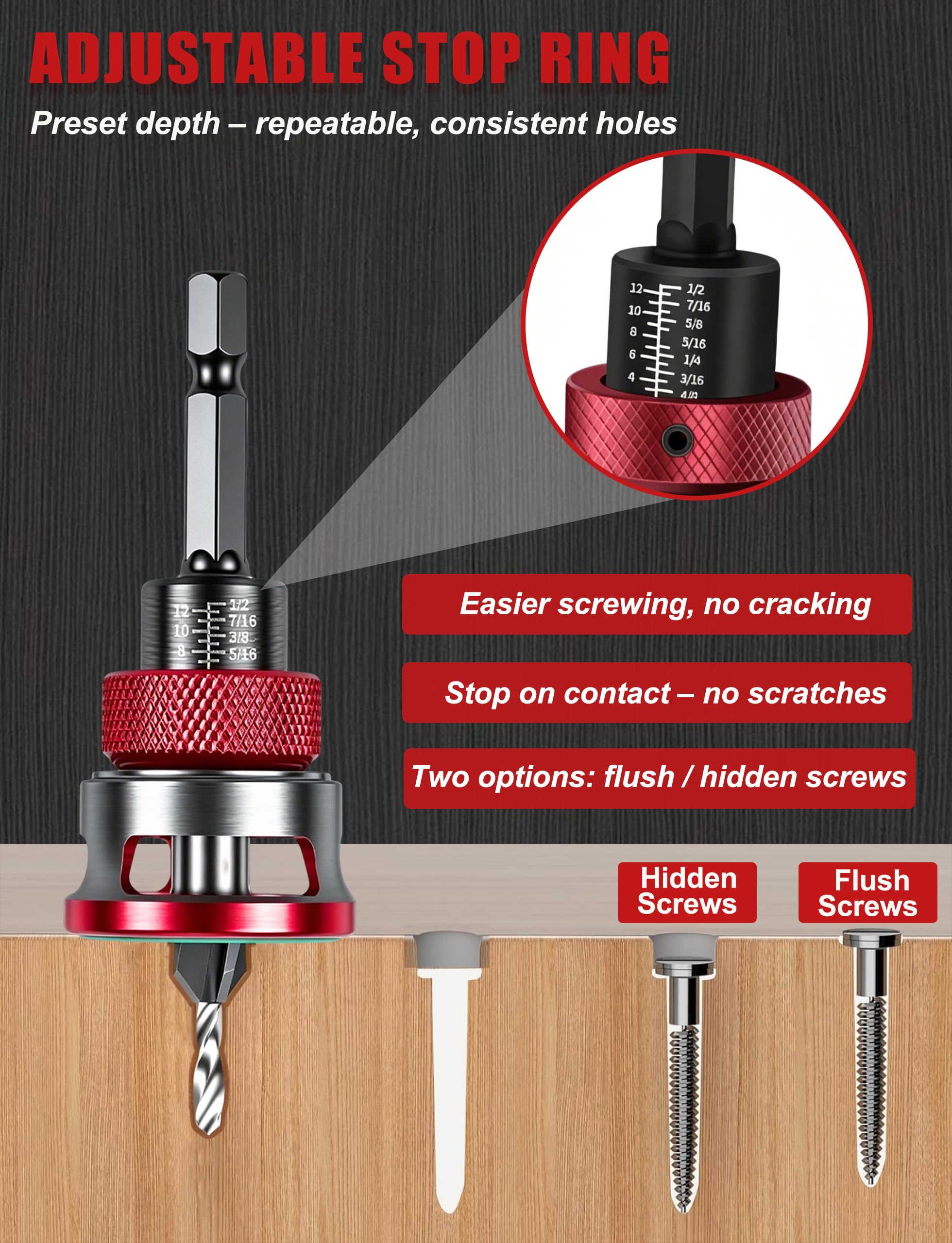 Countersink Drill Bit Set - 7 Piece with Depth Stop -4