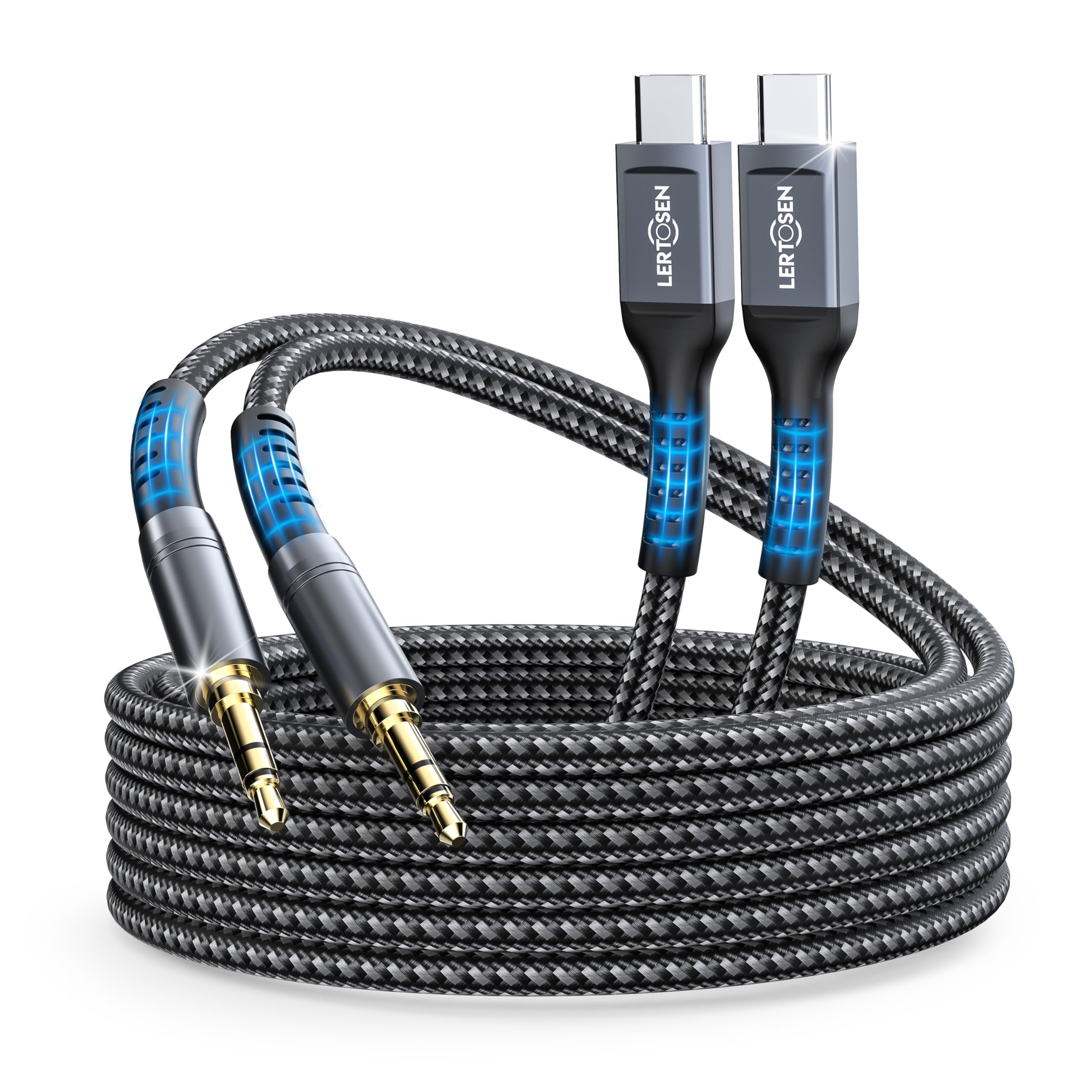 LERTOSEN 2 Pack USB C to 3.5mm Audio Cable [4ft], Aux to USB C Headphone Jack Adapter, Hi-Fi DAC Dongle Aux Cord Compatible with iPhone 17/16/15 Pro