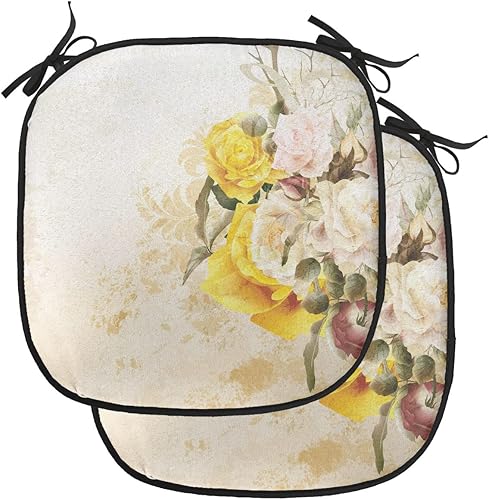 Miniatura 40 de Lunarable Cojín retro para silla, dibujo de chica a la moda en tierra primavera campo margaritas arte, acolchado de asiento para cocina y patio con