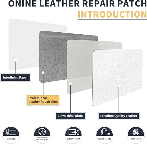 Miniatura 154 de ONine - Cinta de reparación de piel, parche para reparación de piel autoadhesivo de 12 x 48 pulgadas, impermeable, resistente al desgaste, para Negro